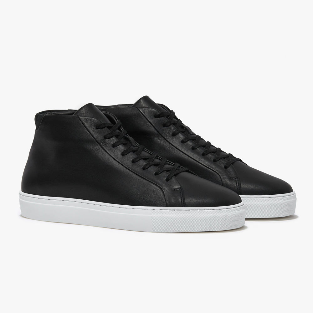 Uniform Standard Men's Series 4 mid top minimalist leather sneaker in Black handcrafted in Portugal