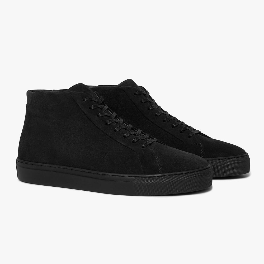 Uniform Standard Men's Series 4 mid top minimalist suede sneaker in Black handcrafted in Portugal