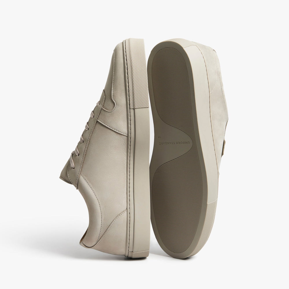Uniform Standard Men's Series 6 minimalist nubuck leather sneaker in Beige handcrafted in Portugal