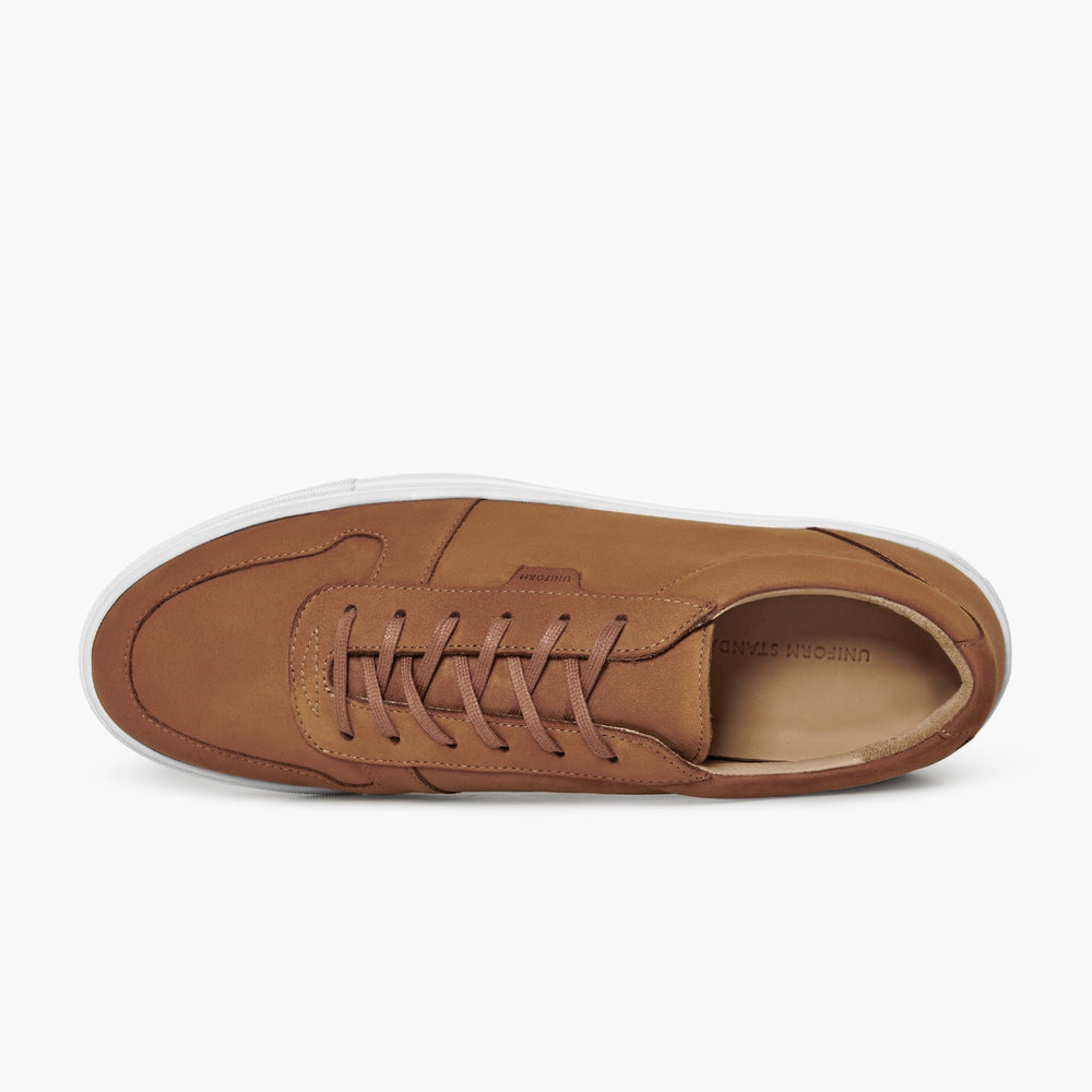 Uniform Standard Men's Series 6 minimalist nubuck leather sneaker in Brown handcrafted in Portugal