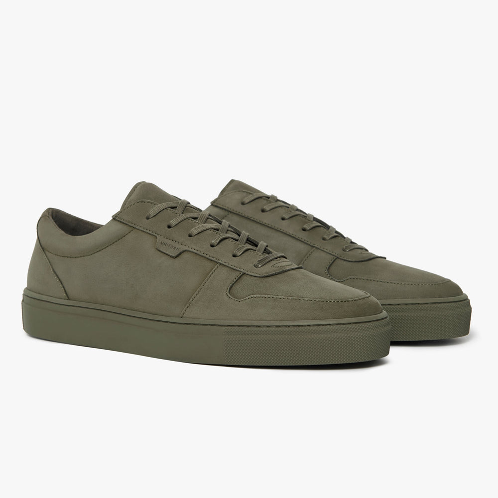 Uniform Standard Men's Series 6 minimalist nubuck leather sneaker in Green handcrafted in Portugal