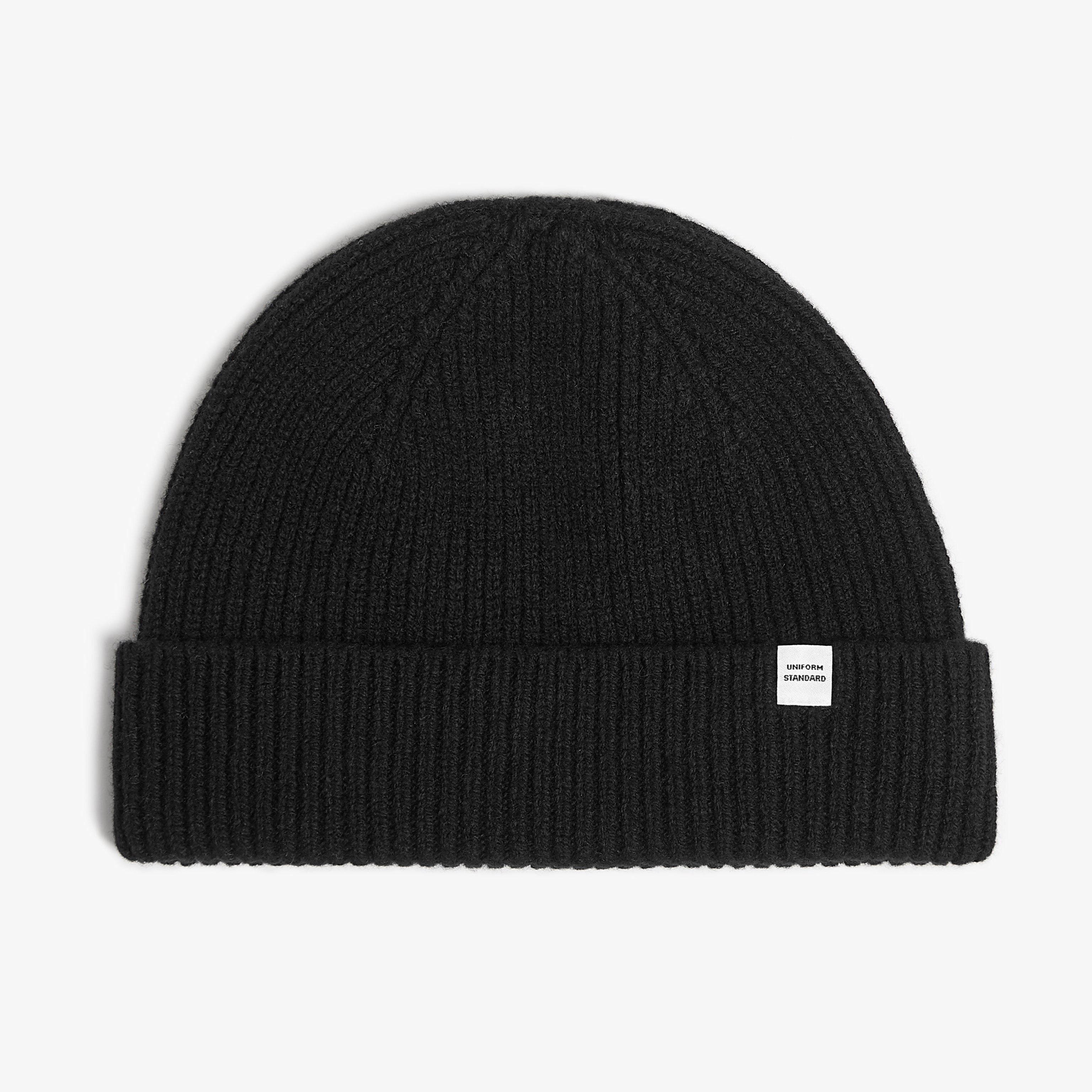 Short Merino Wool Rib Beanie Black