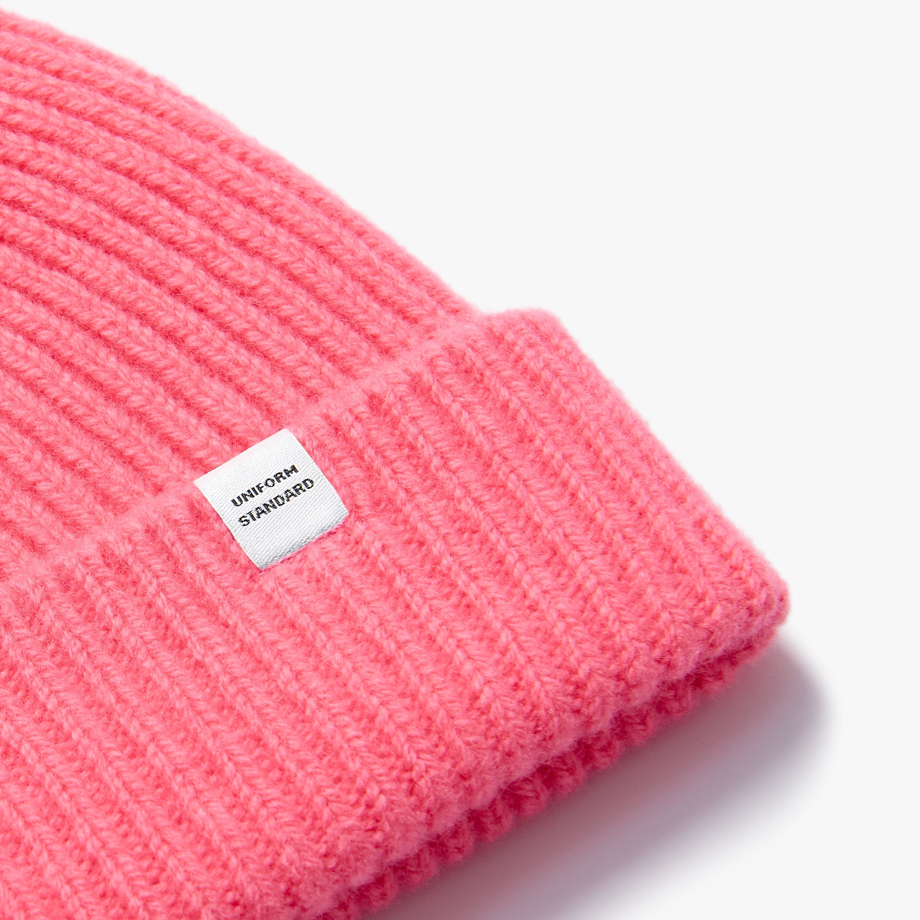 Short Merino Wool Rib Beanie Coral