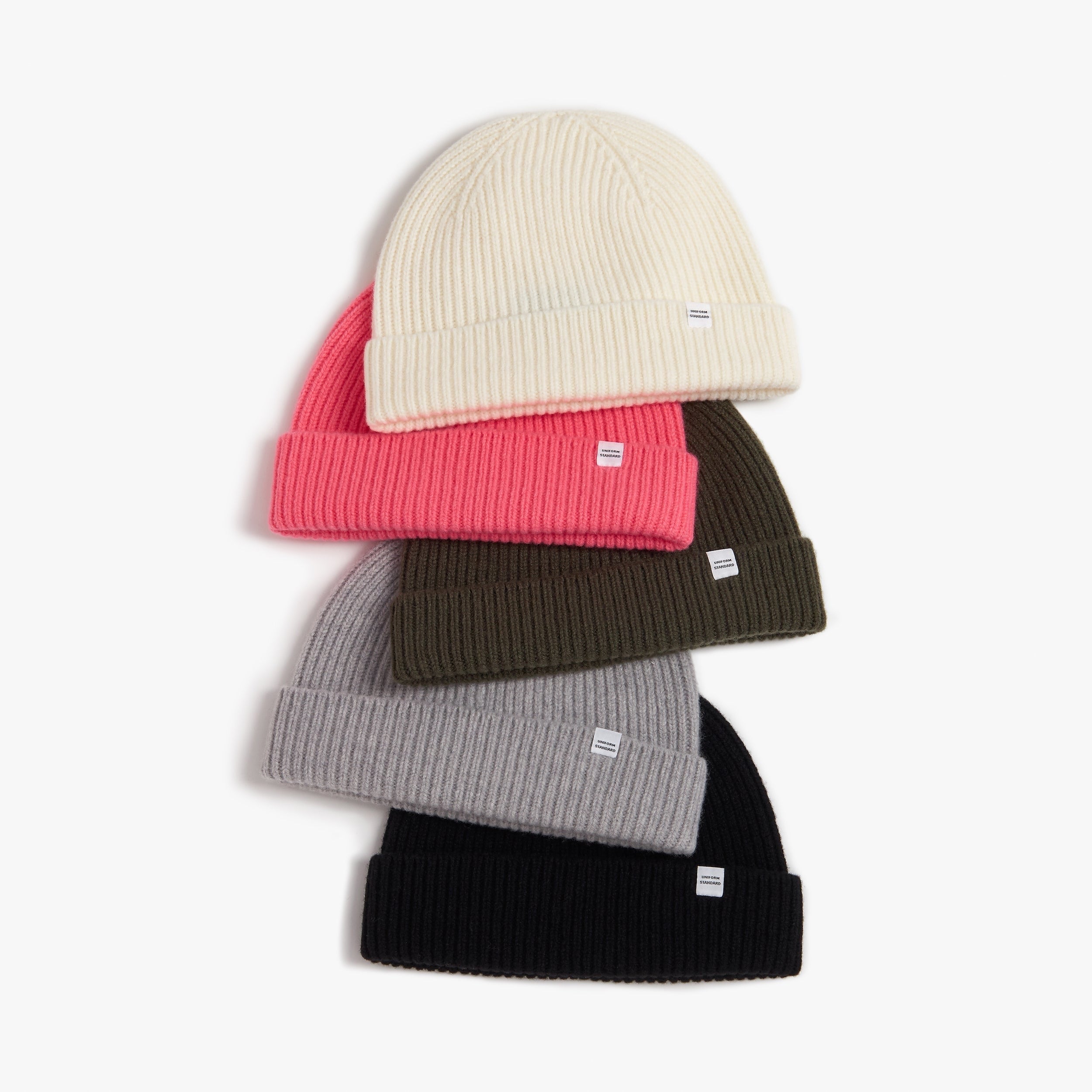 Short Merino Wool Rib Beanie Ecru