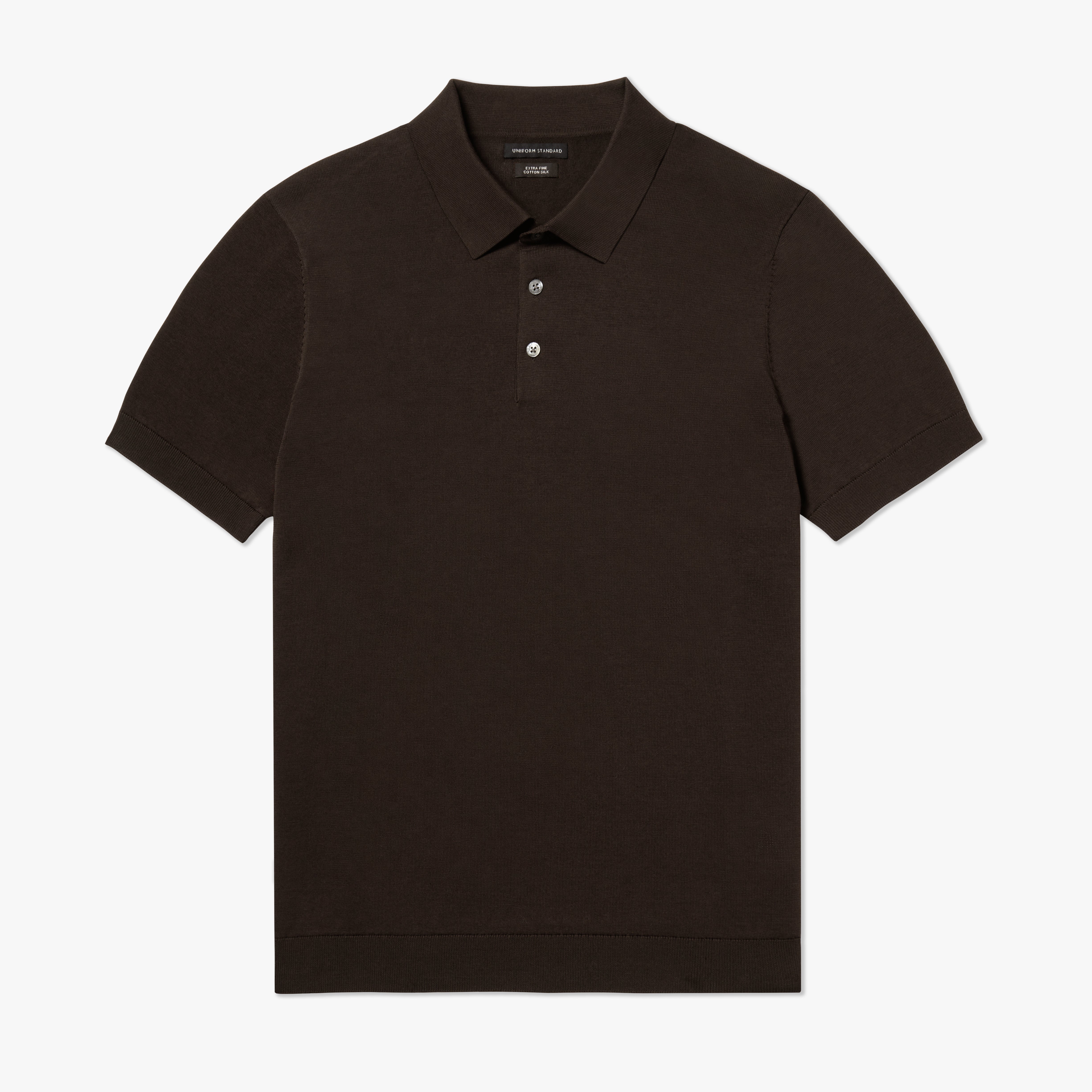 Cotton Silk Button Polo Espresso Mens