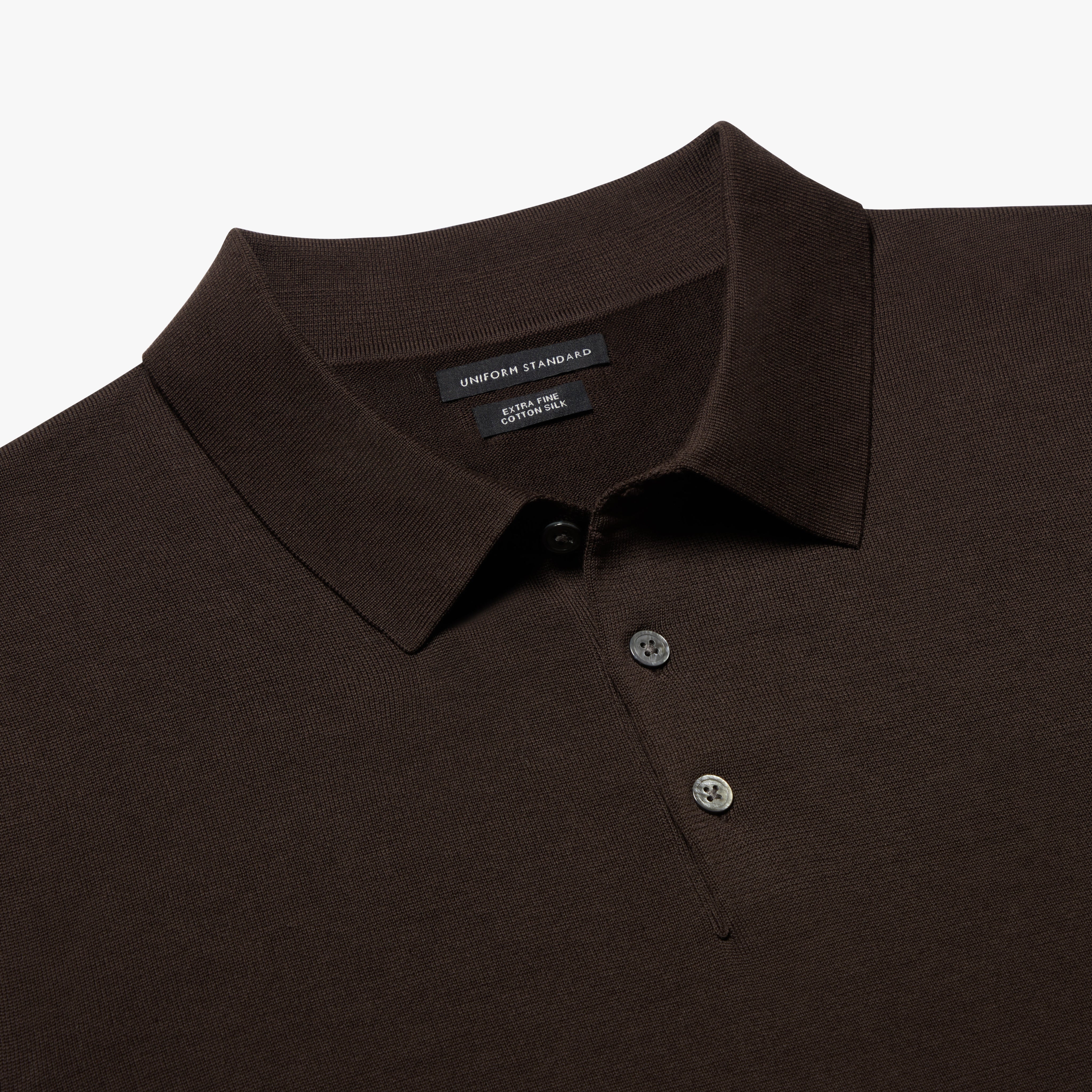 Cotton Silk Button Polo Espresso Mens