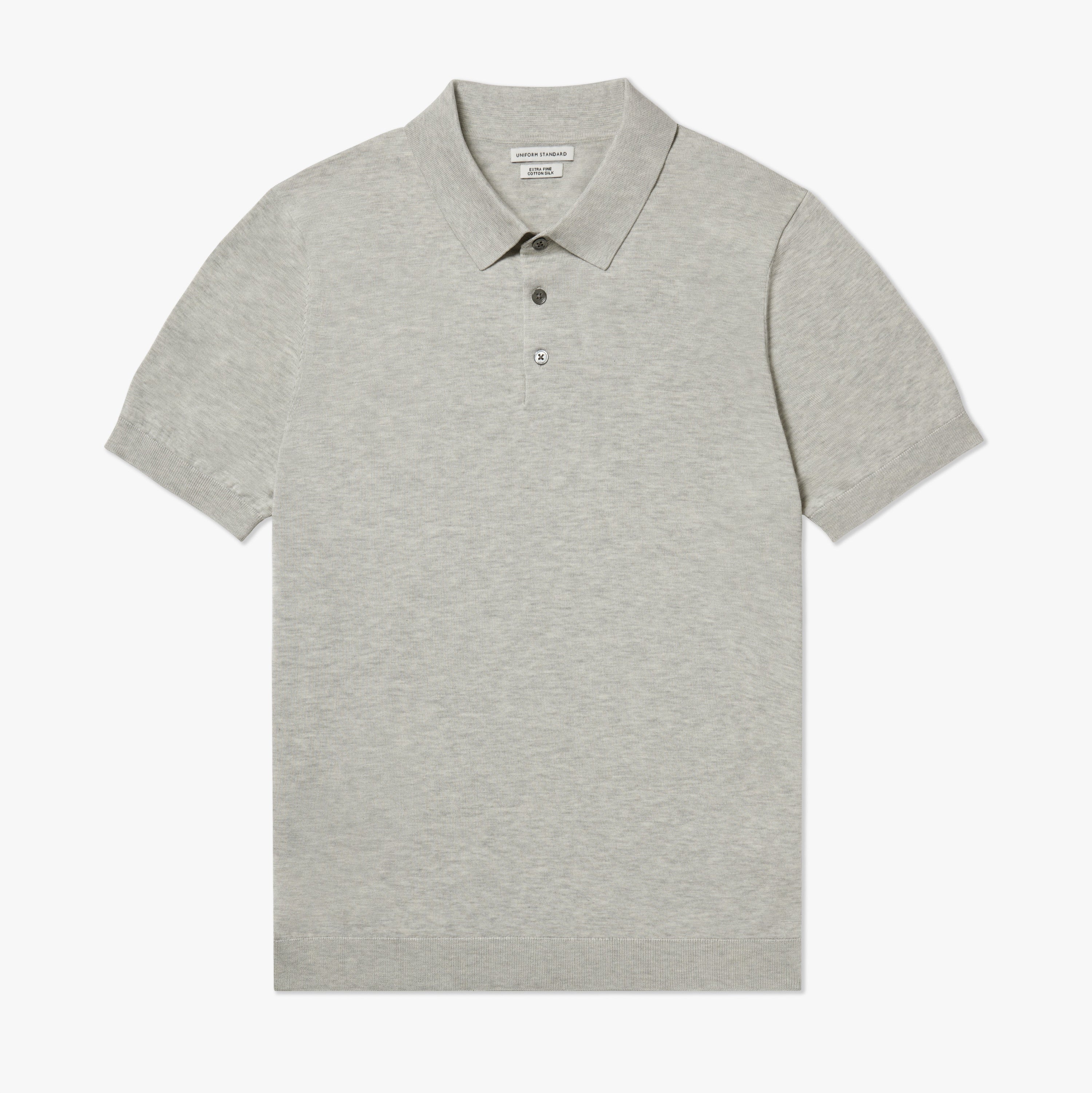 SS Cotton Silk Button Polo Grey