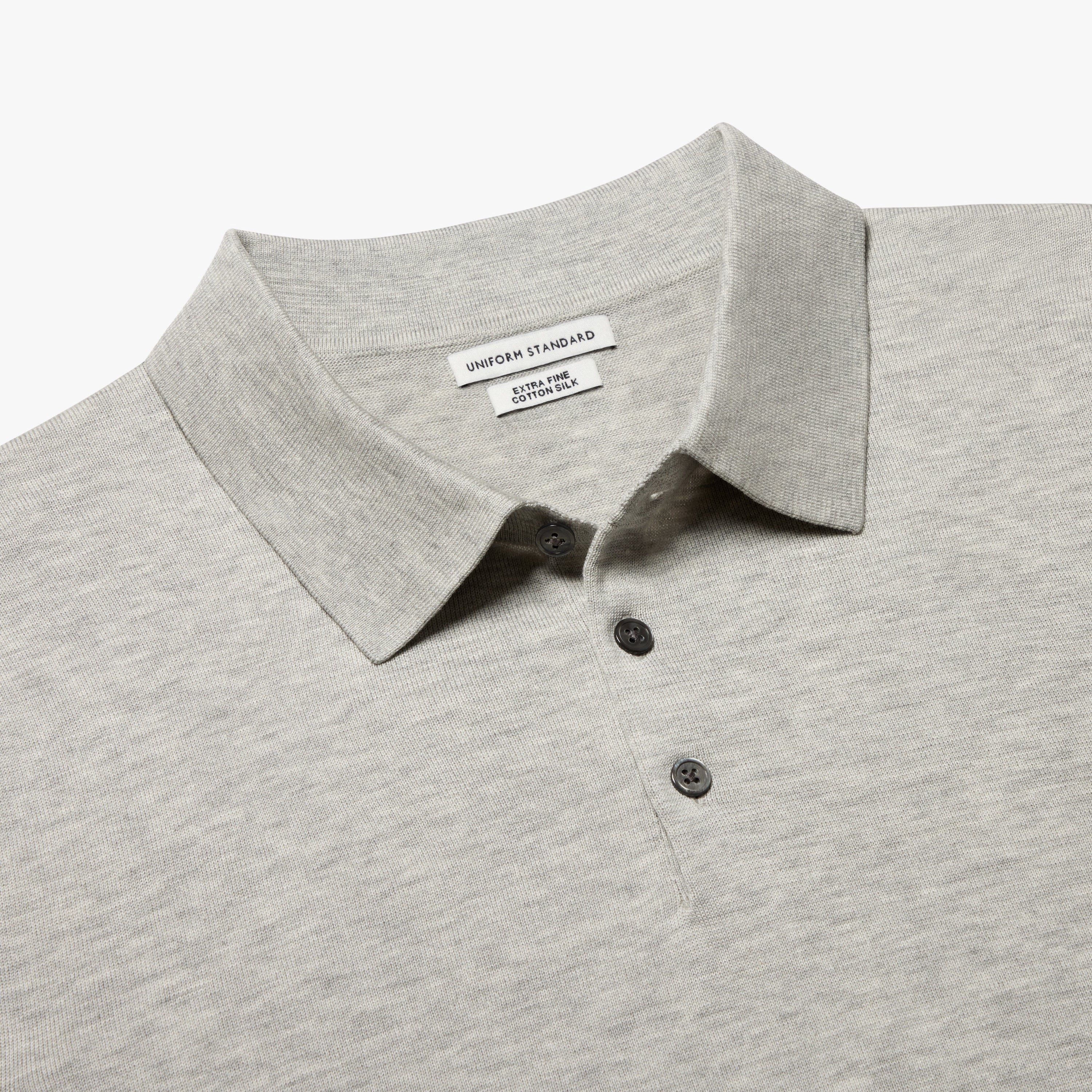 SS Cotton Silk Button Polo Grey