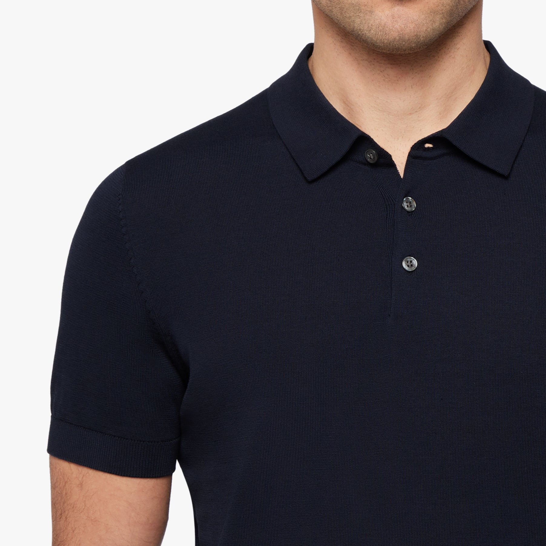 Cotton Silk Button Polo Navy Mens