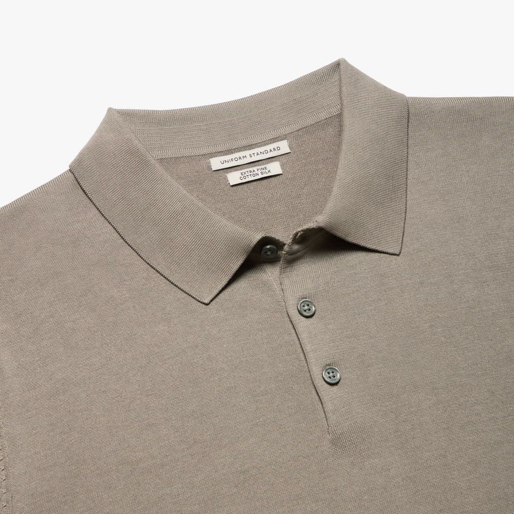 Cotton Silk Button Polo Mink