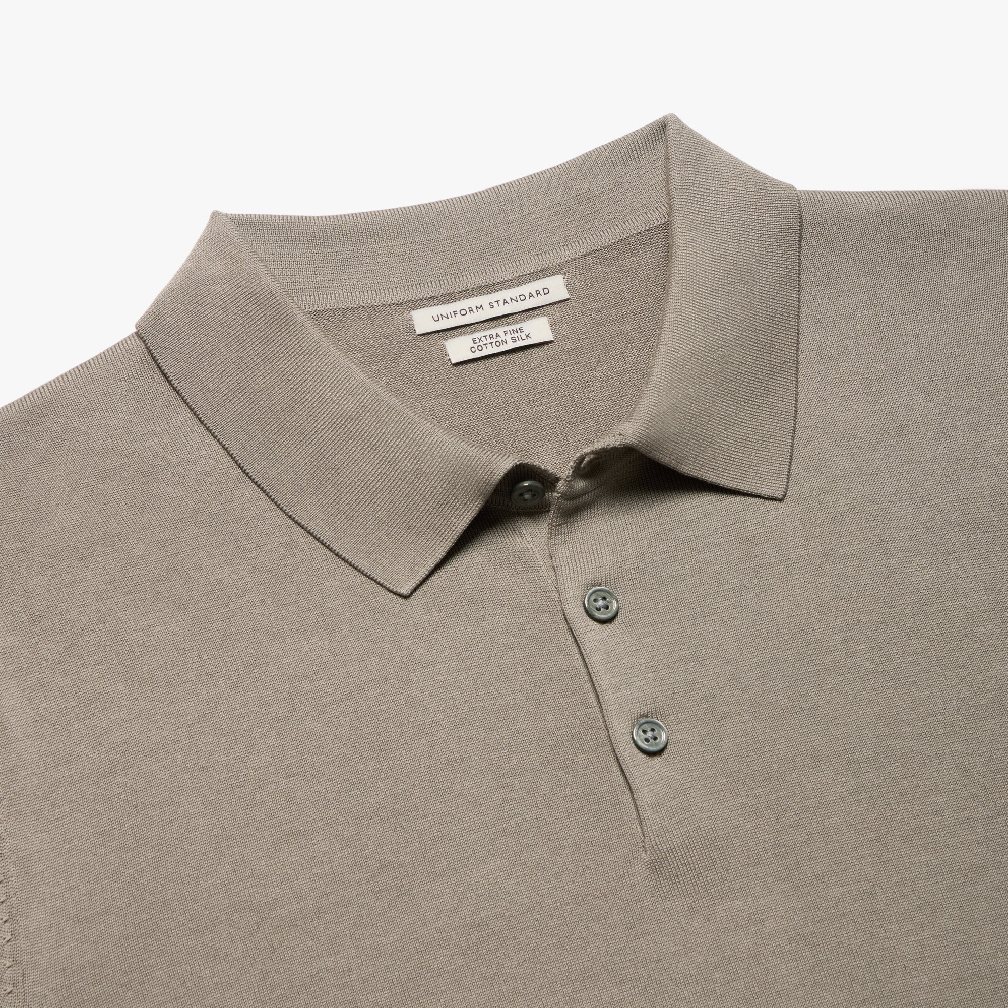 Cotton Silk Button Polo Mink Mens