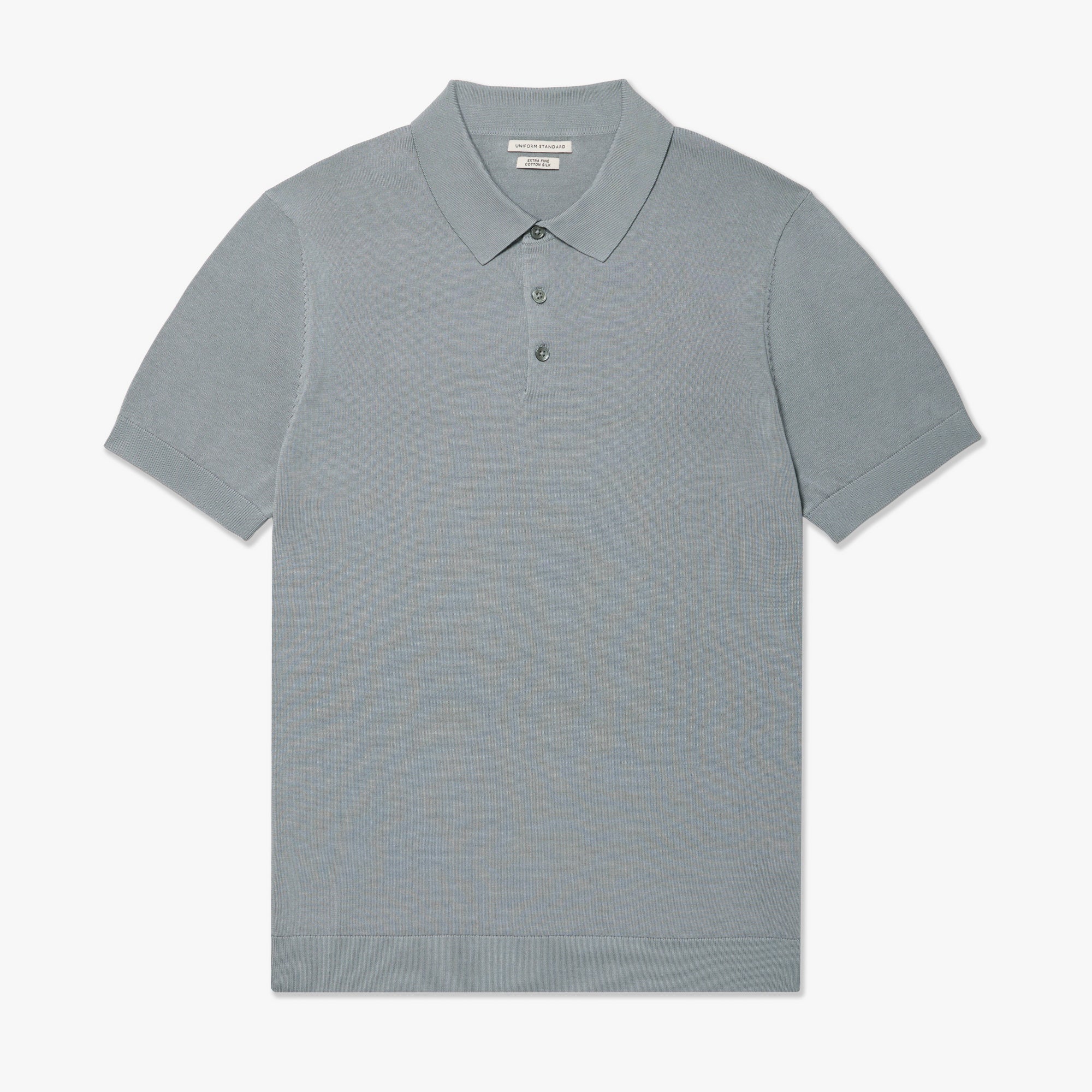 Cotton Silk Button Polo Mist Blue Mens