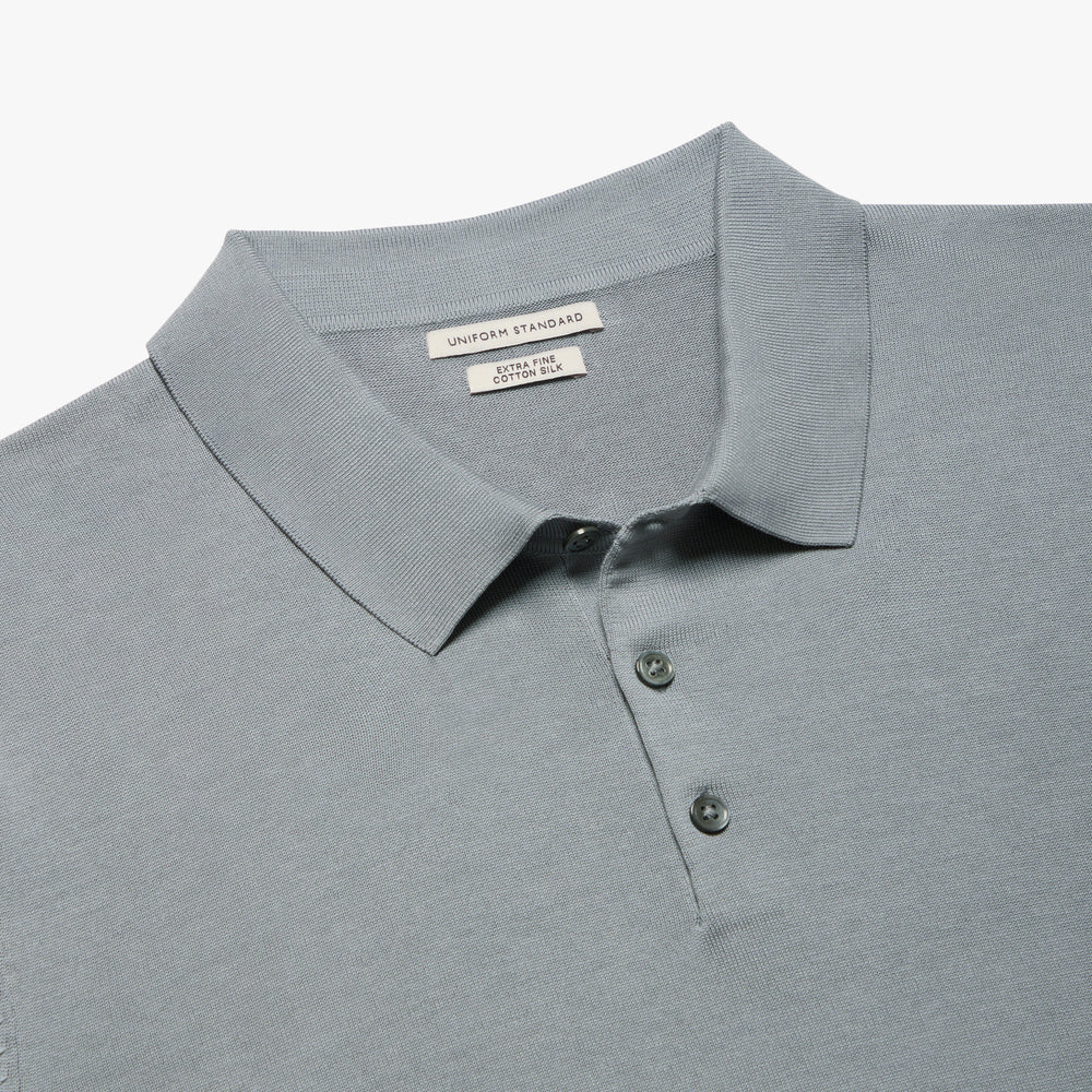 Cotton Silk Button Polo Mist Blue