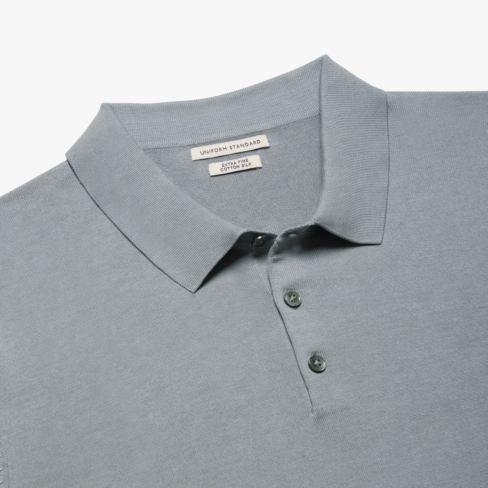 Cotton Silk Button Polo Mist Blue Mens
