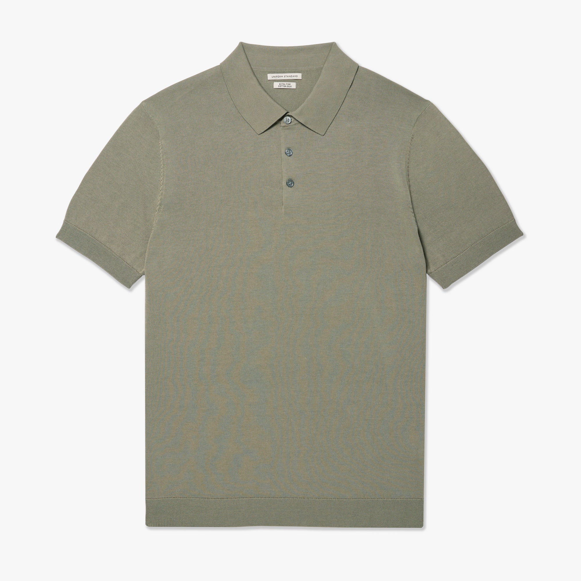 Cotton Silk Button Polo Sage Mens