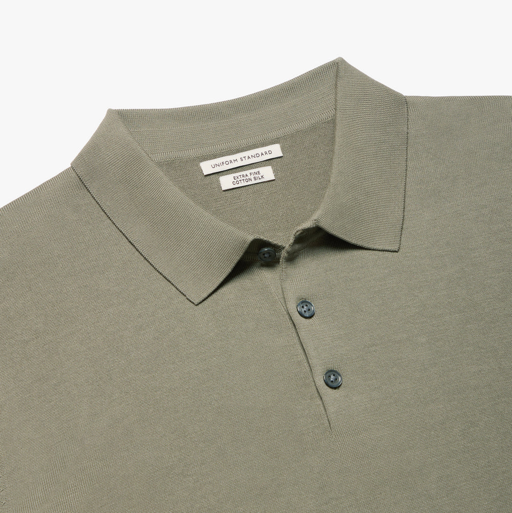 Cotton Silk Button Polo Sage