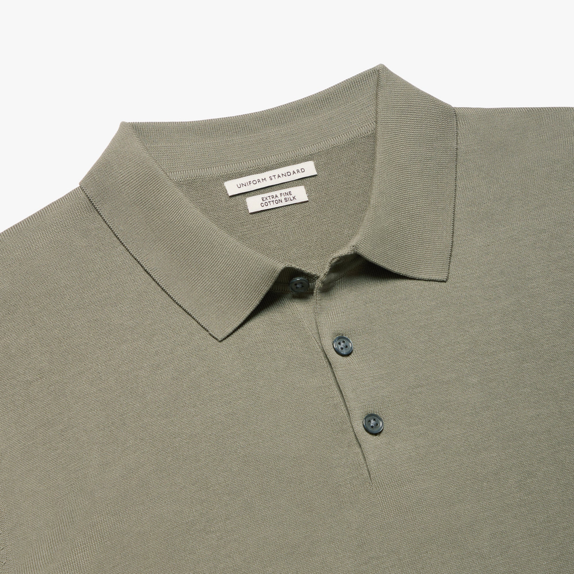 Cotton Silk Button Polo Sage Mens
