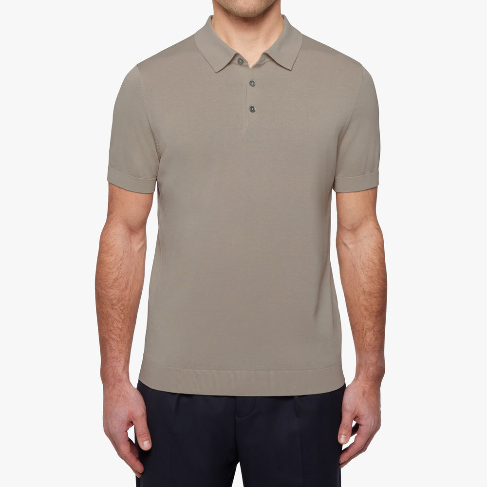 Cotton Silk Button Polo Mink