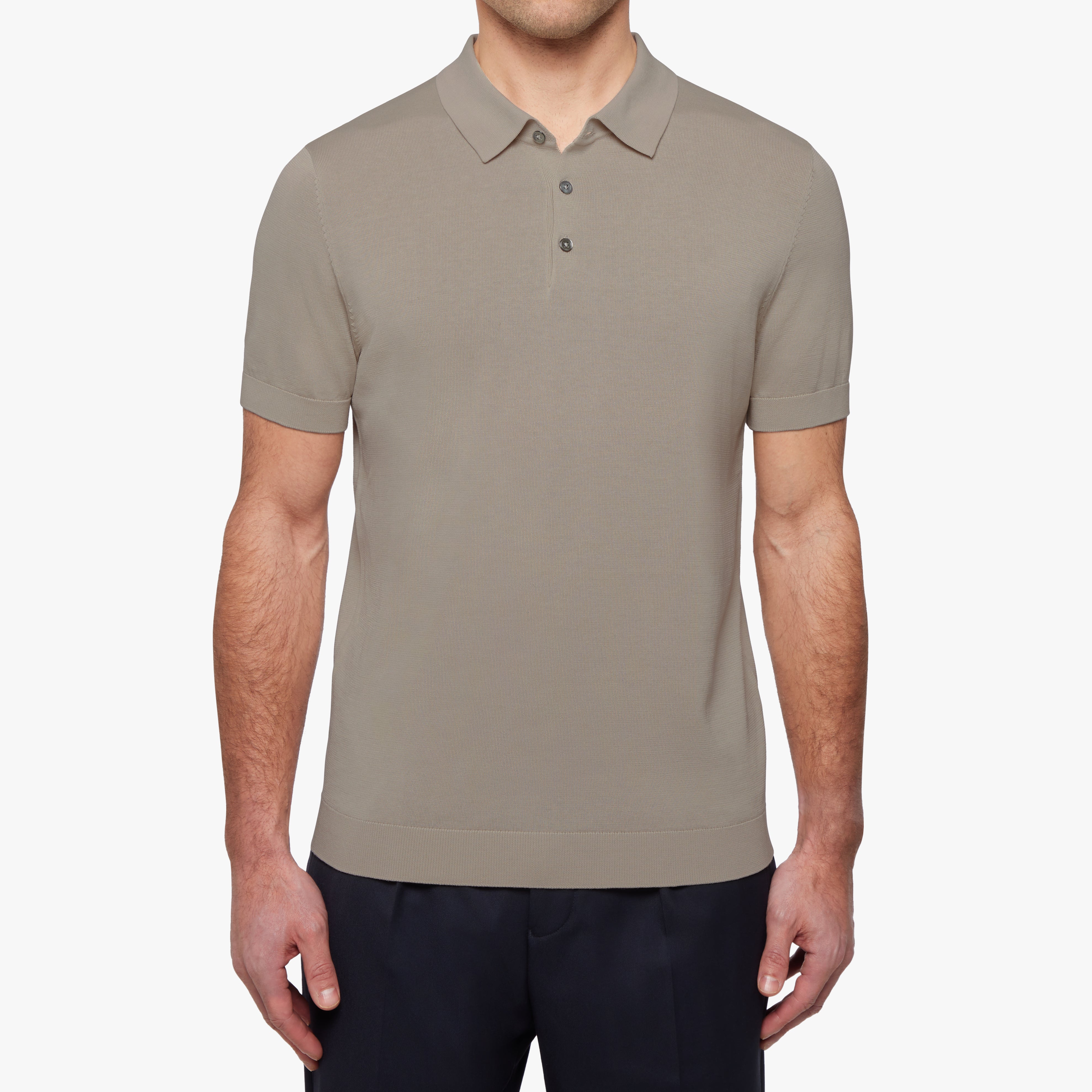 Cotton Silk Button Polo Mink Mens