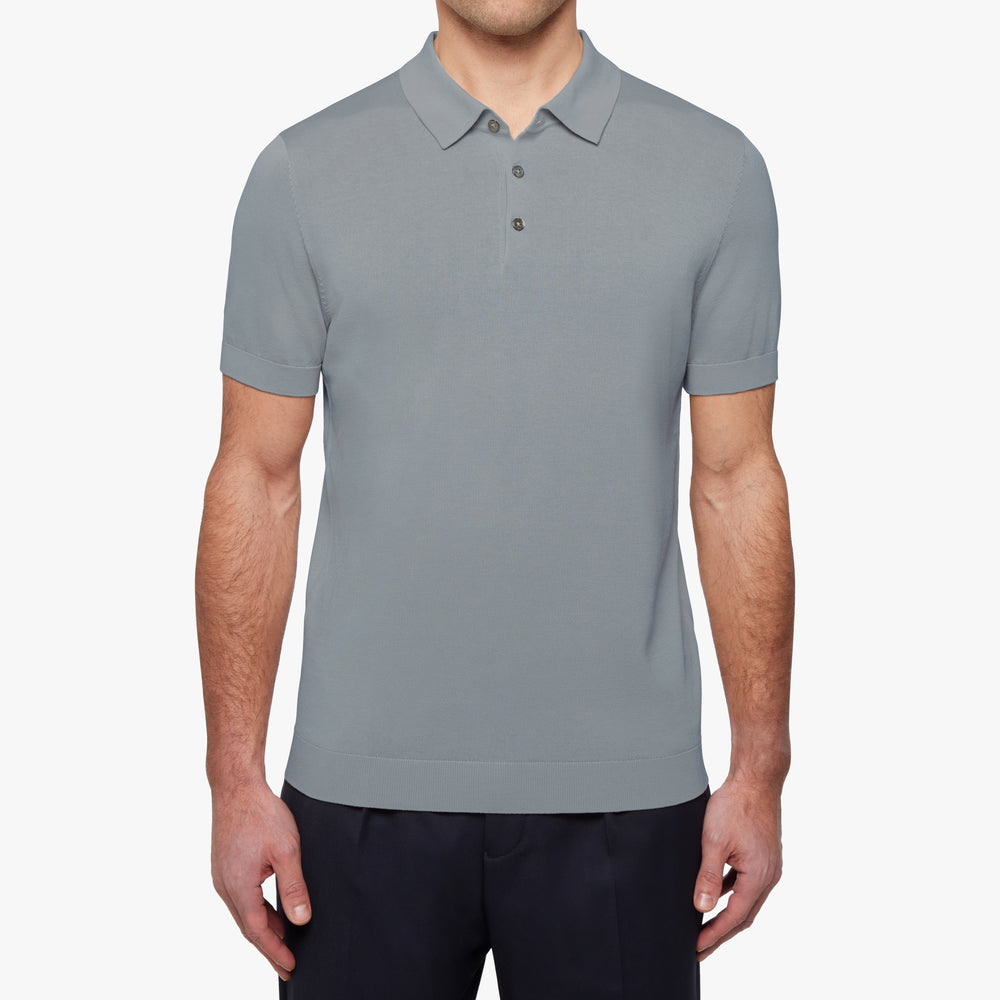 Cotton Silk Button Polo Mist Blue