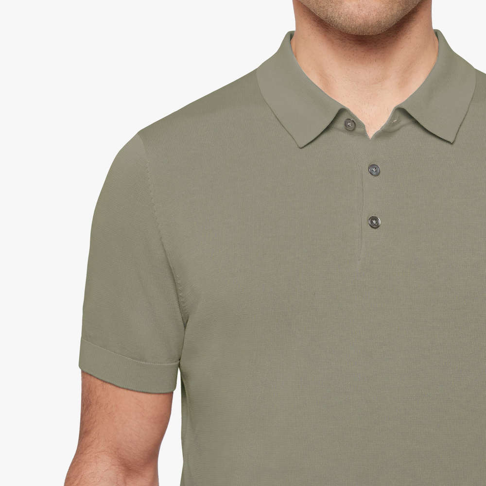 Cotton Silk Button Polo Sage