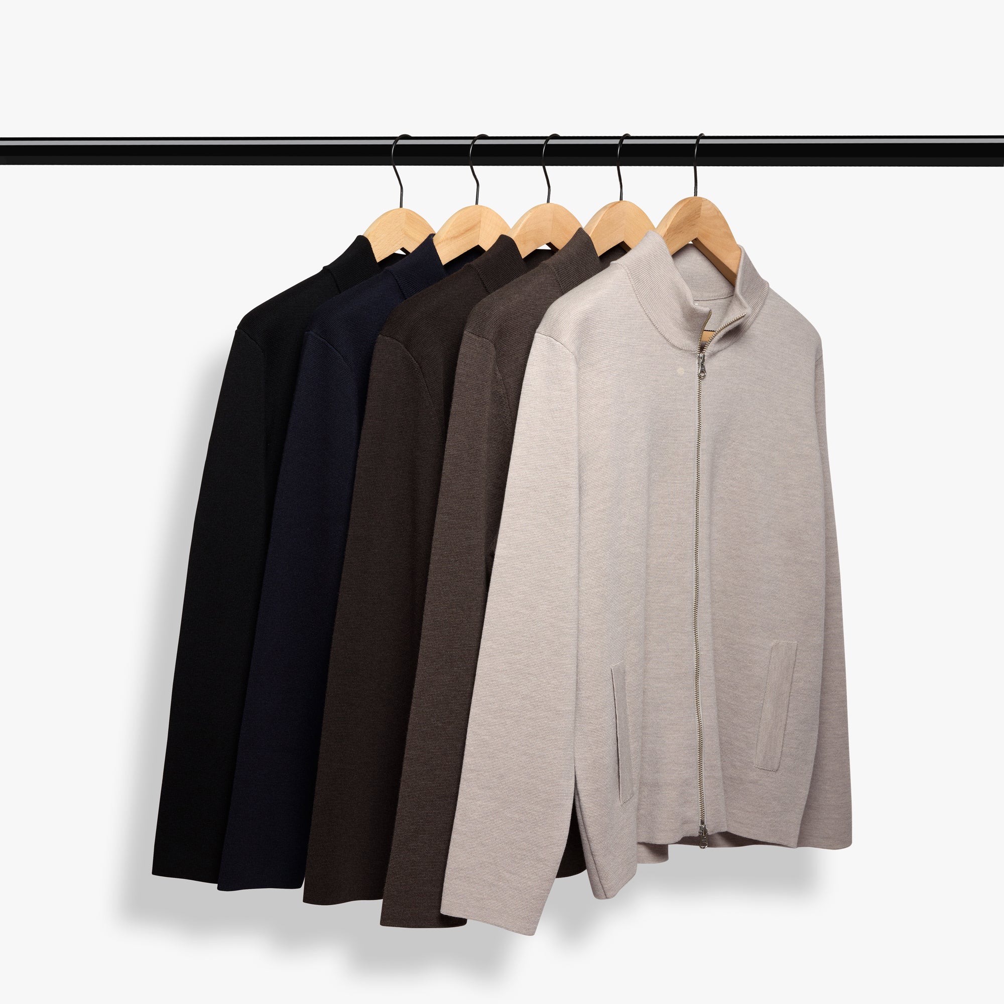 Merino Wool Full Zip Cardigan Ecru Mens