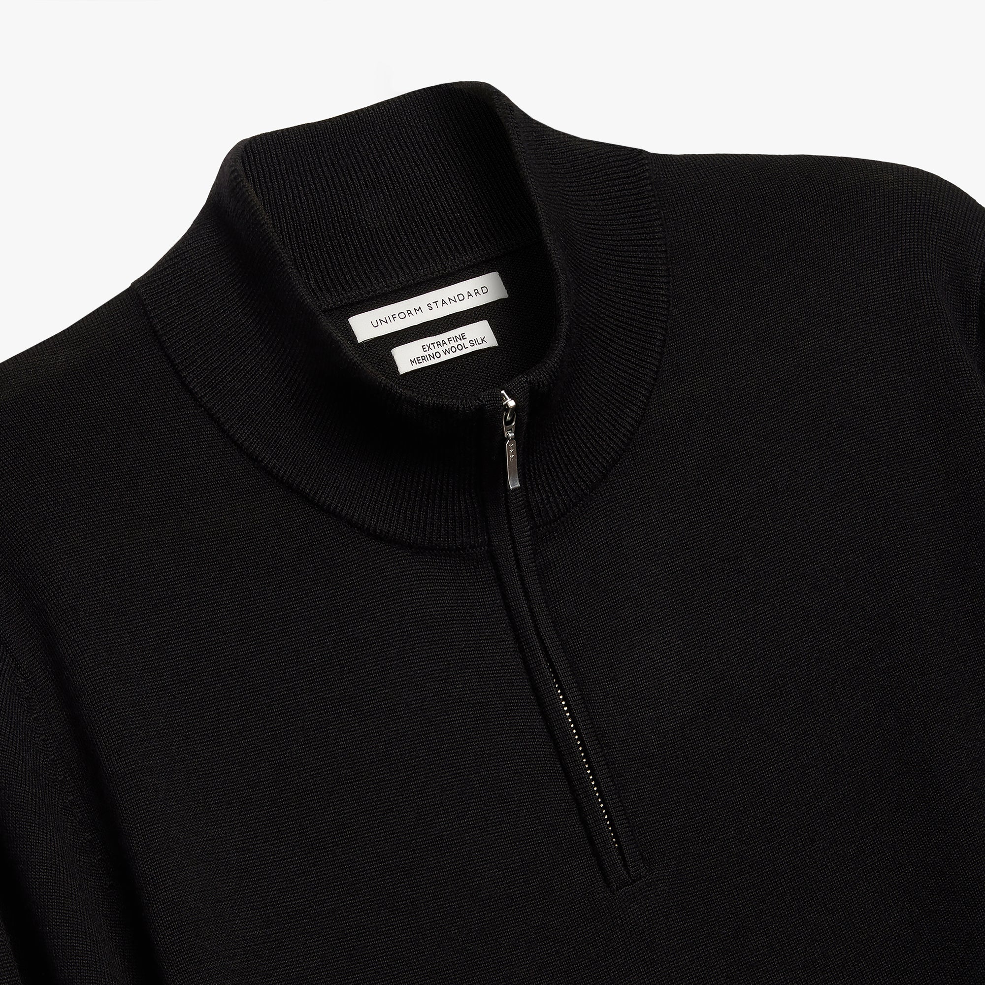 Merino Wool Silk Half Zip Black Mens