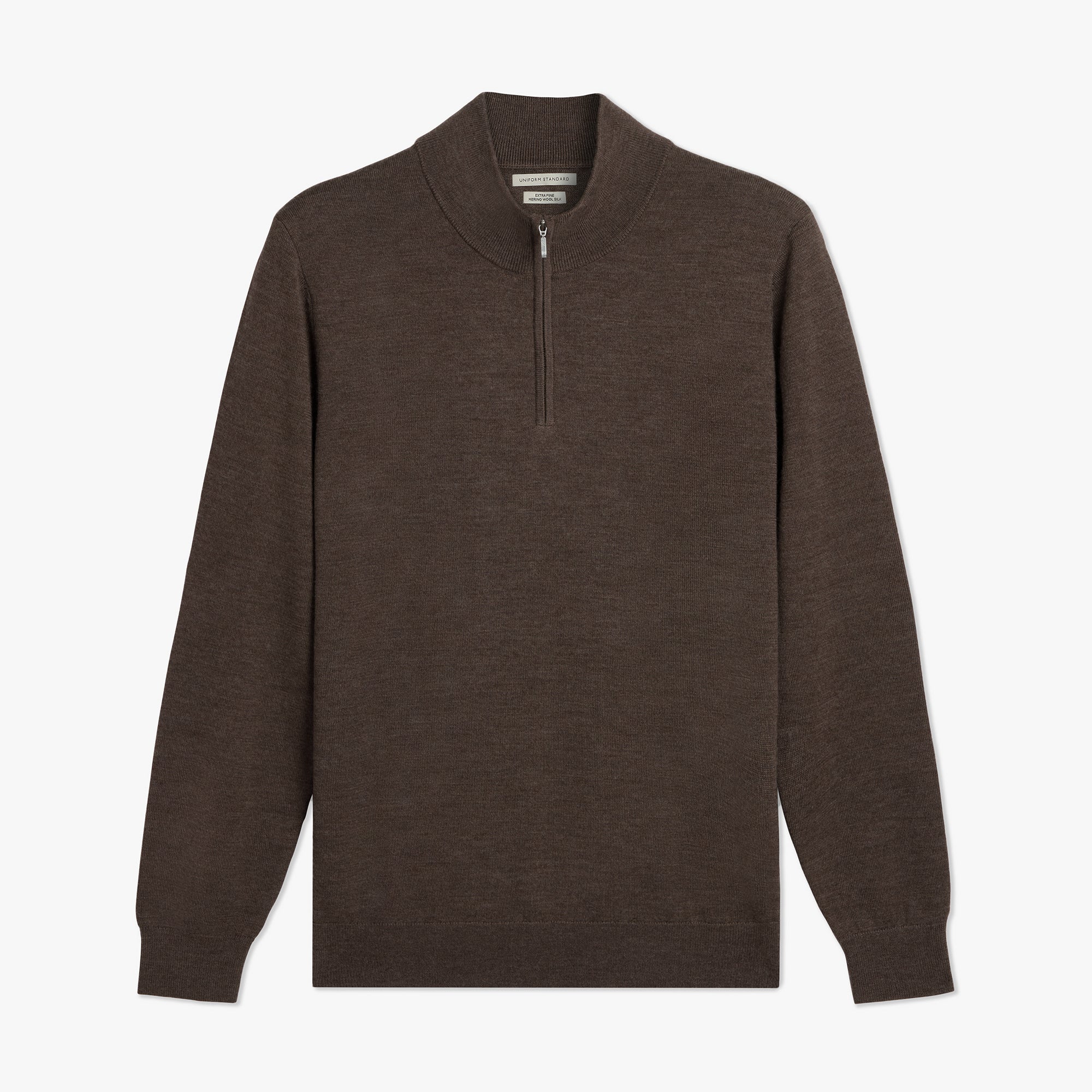 Merino Wool Silk Half Zip Mocha Melange Mens
