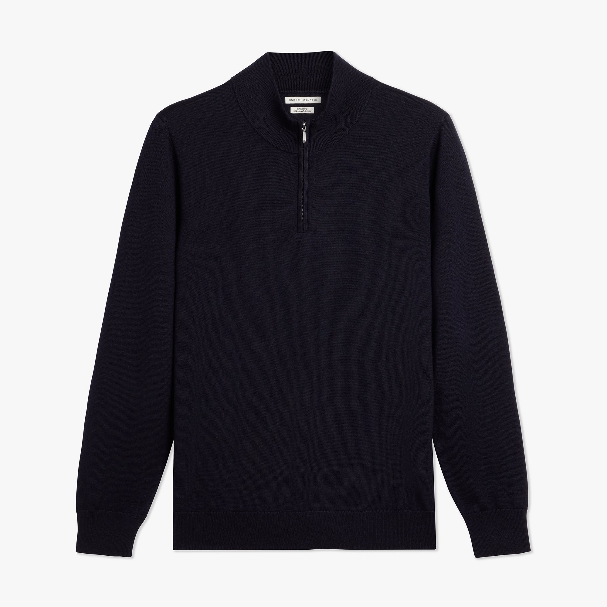 Merino Wool Silk Half Zip Navy Mens
