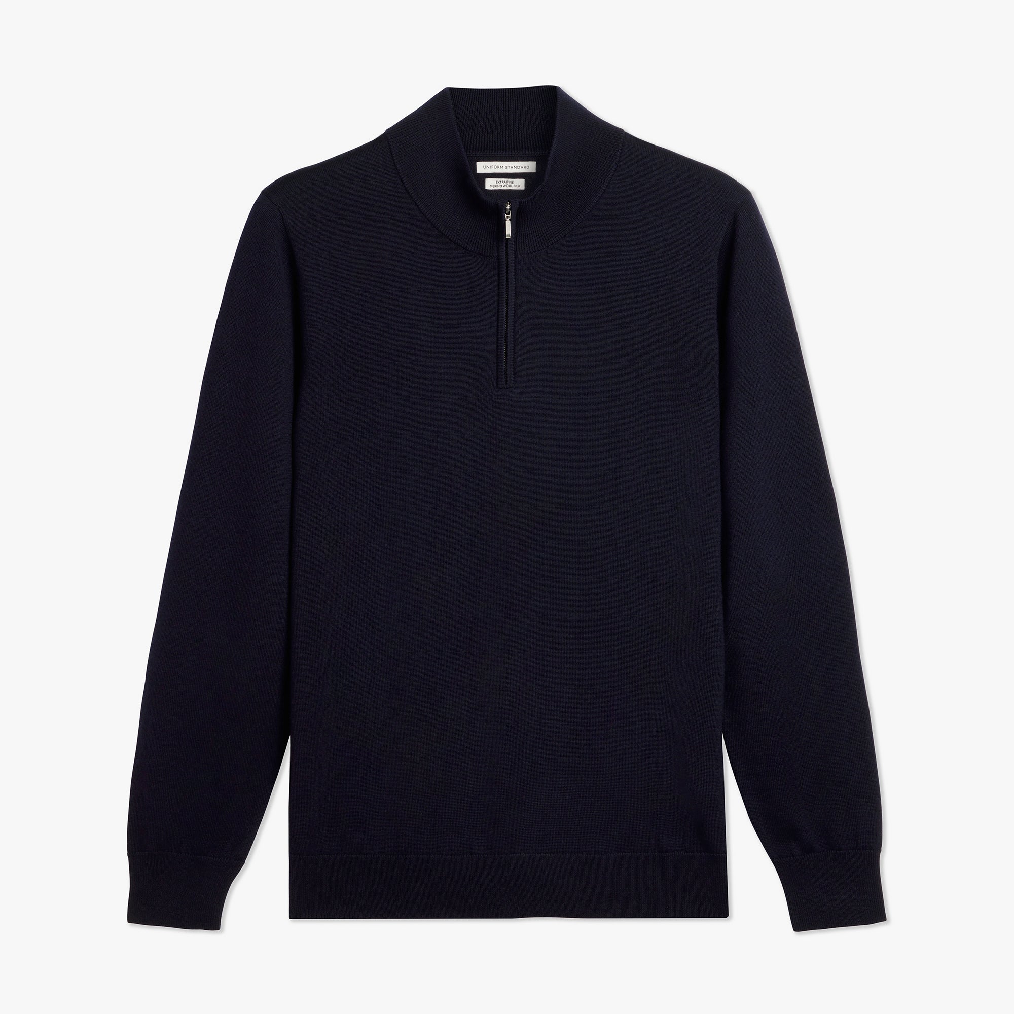 Merino Wool Silk Half Zip Navy Mens