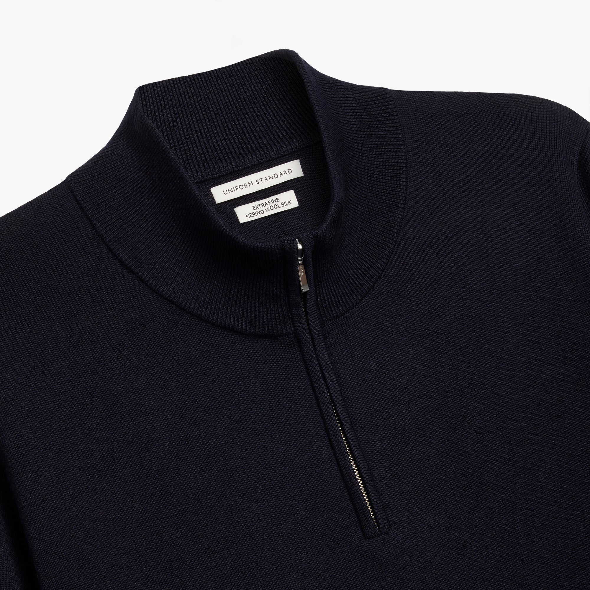 Merino Wool Silk Half Zip Navy Mens