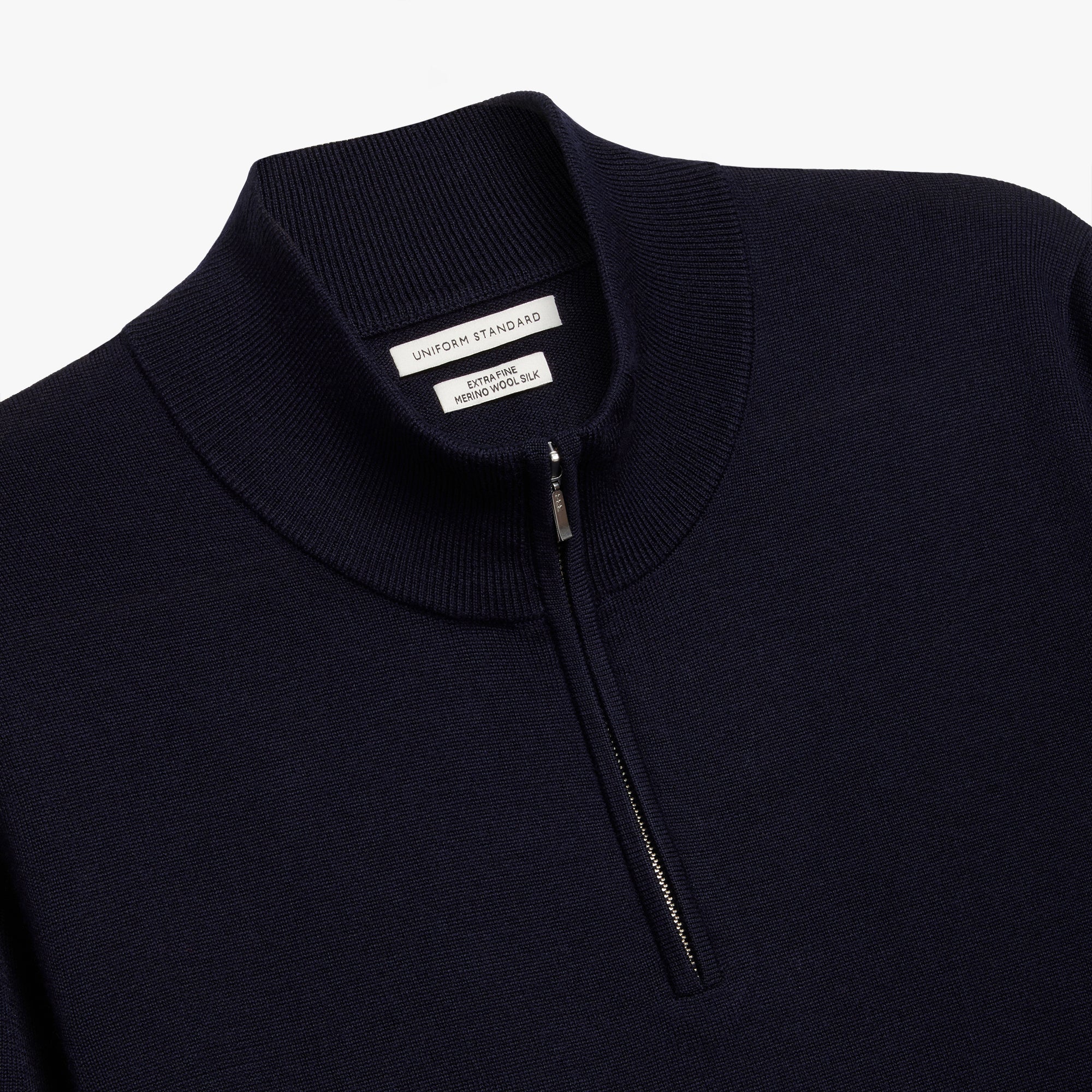 Merino Wool Silk Half Zip Navy Mens