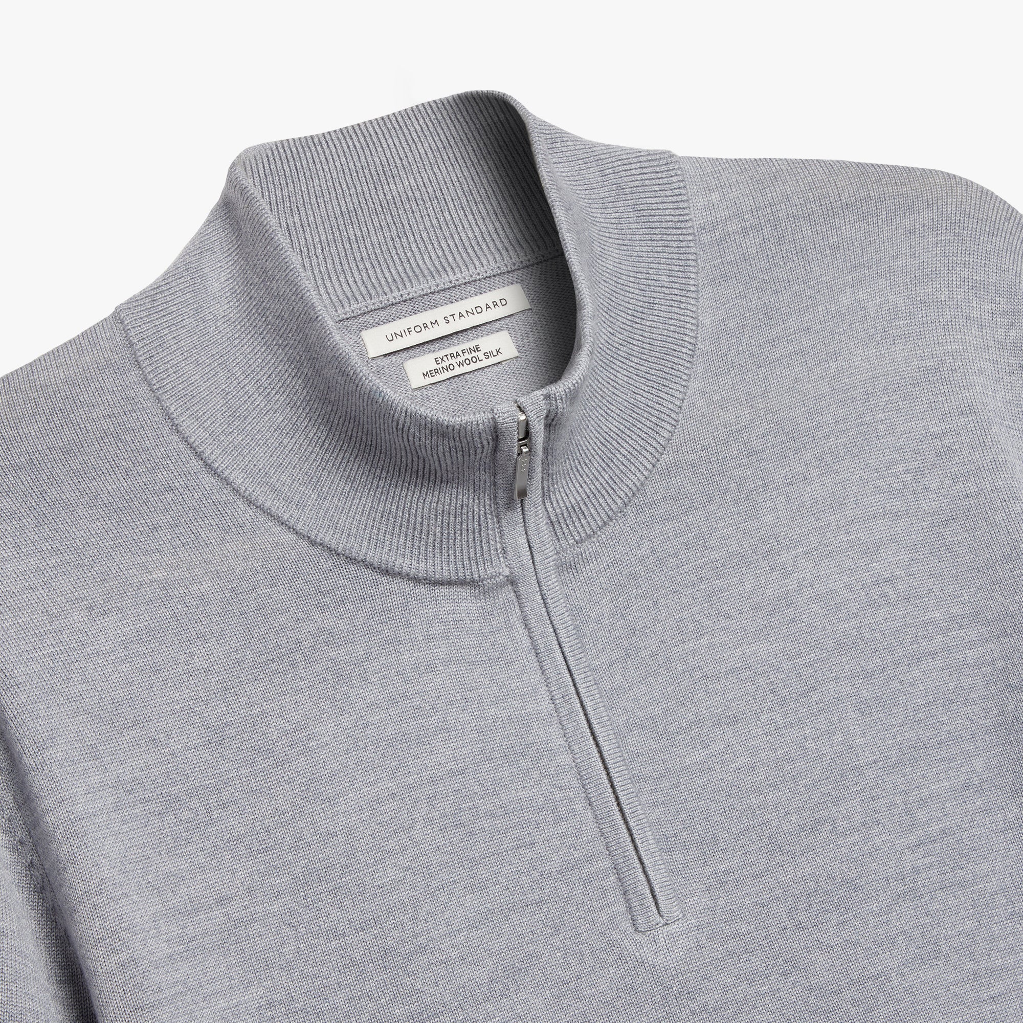 Merino Wool Silk Half Zip Platinum Melange Mens