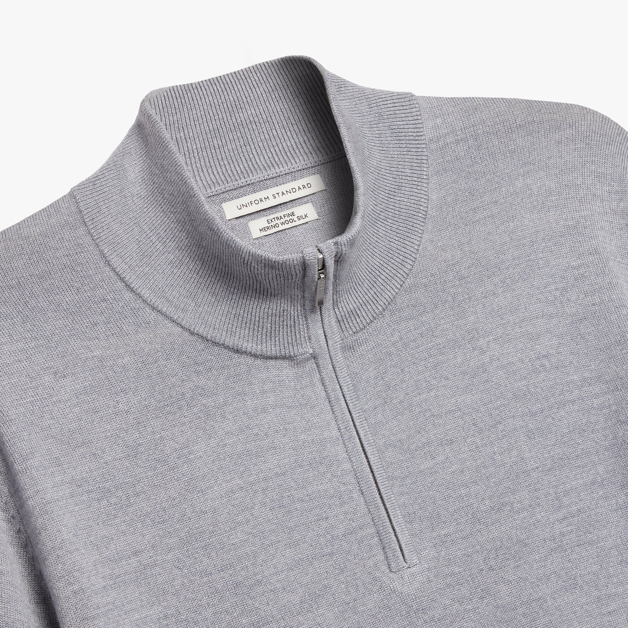 Merino Wool Silk Half Zip Platinum Melange Mens