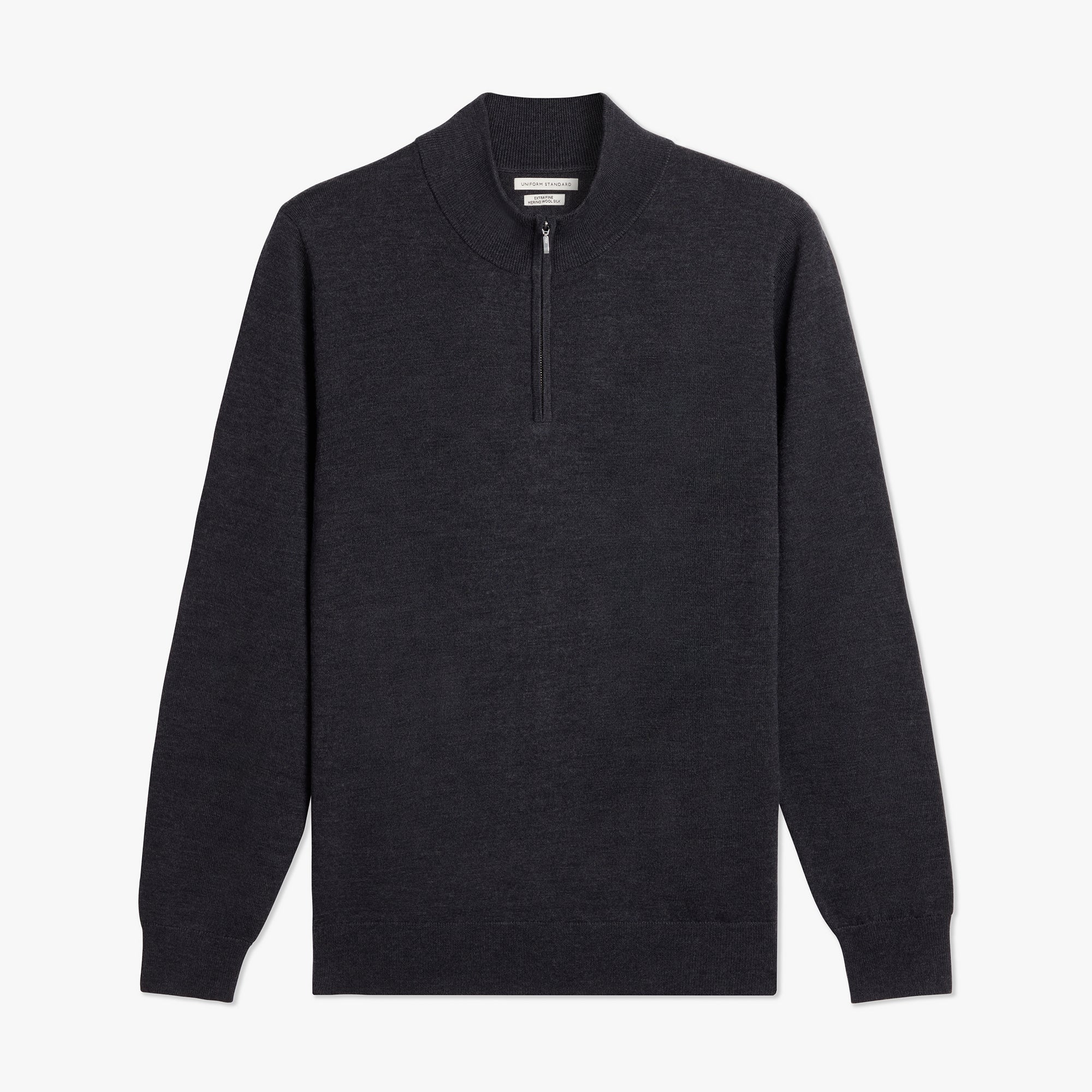 Merino Wool Silk Half Zip Shadow Melange Mens