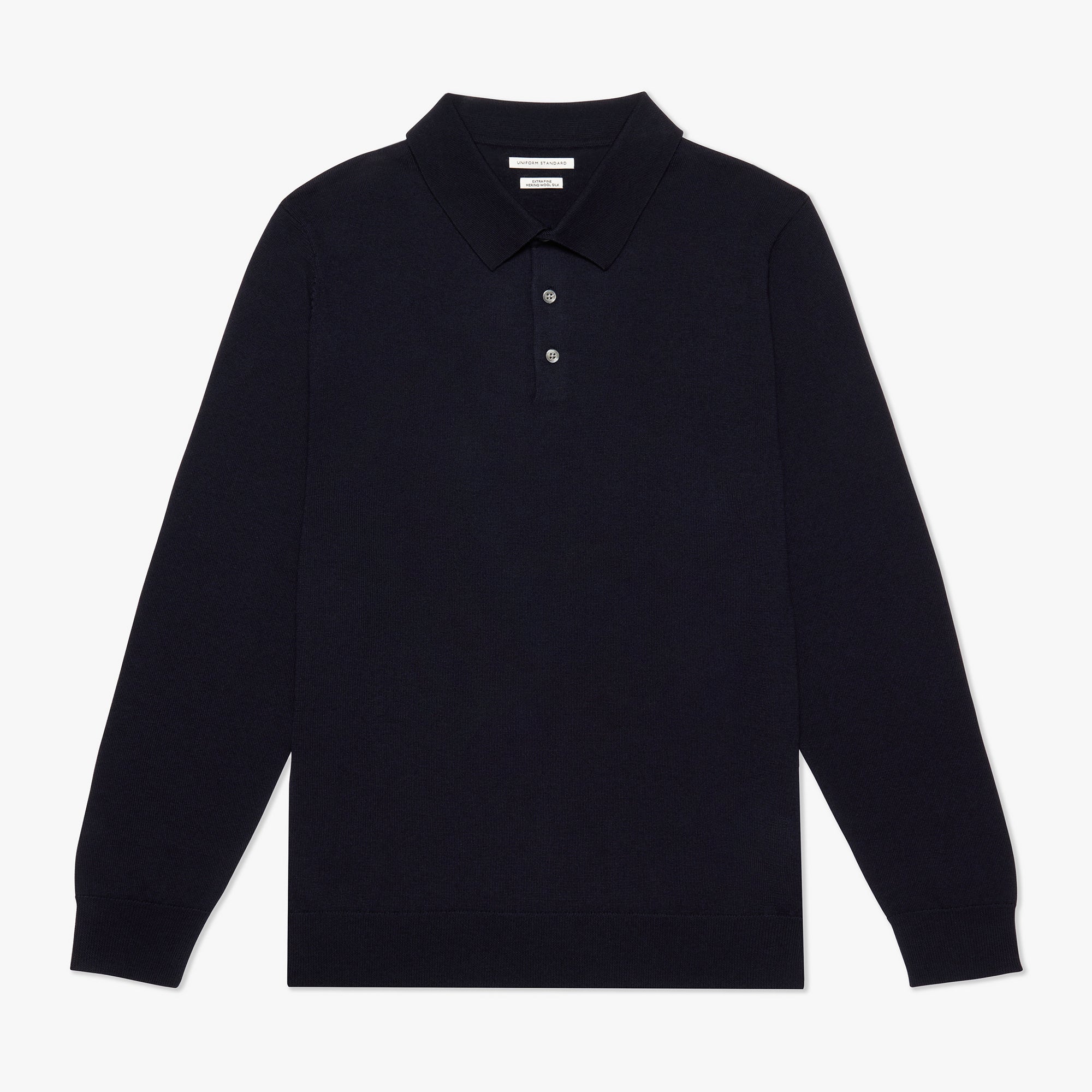 Merino Wool Silk Button Polo Navy Mens