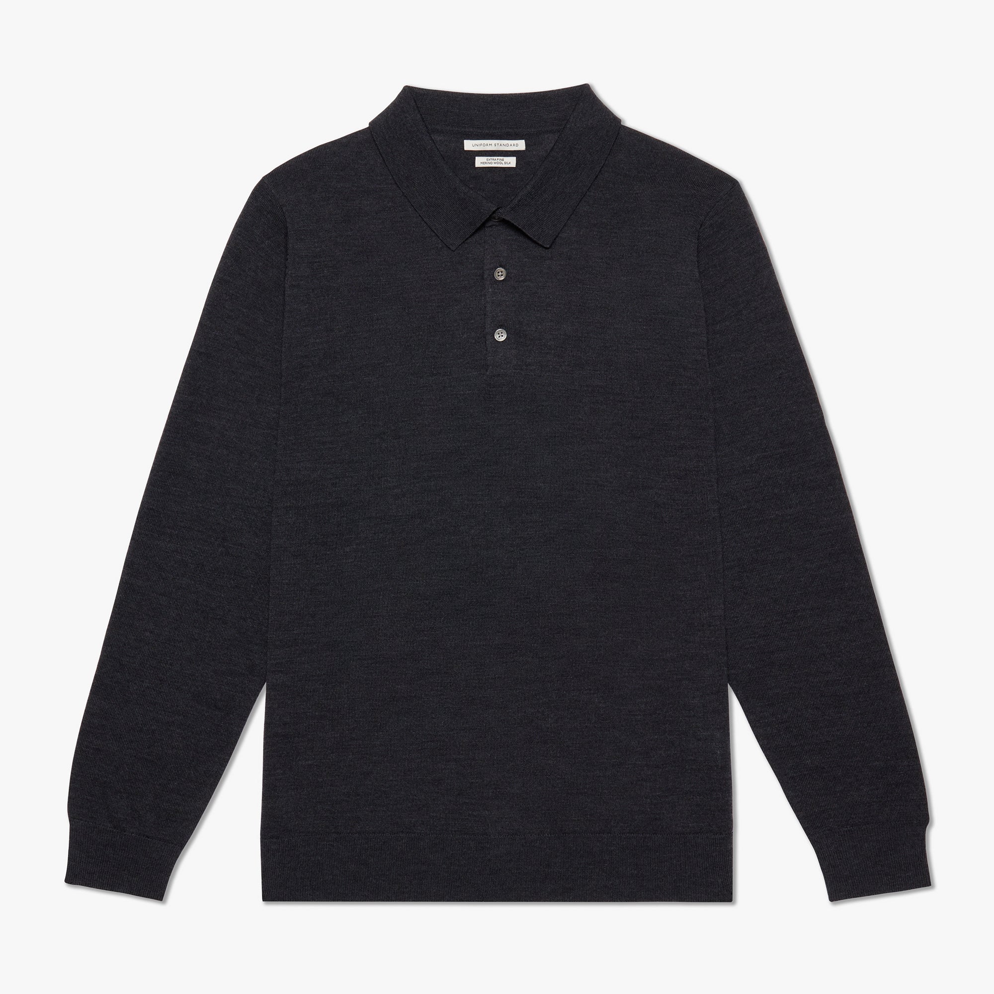 Merino Wool Silk Button Polo Shadow Melange Mens