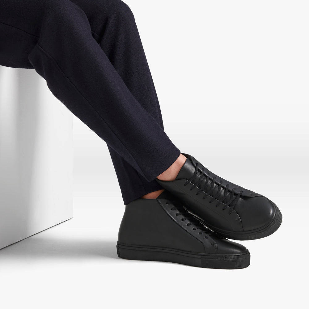 Uniform Standard Men's Series 4 mid top minimalist leather sneaker in Black handcrafted in Portugal