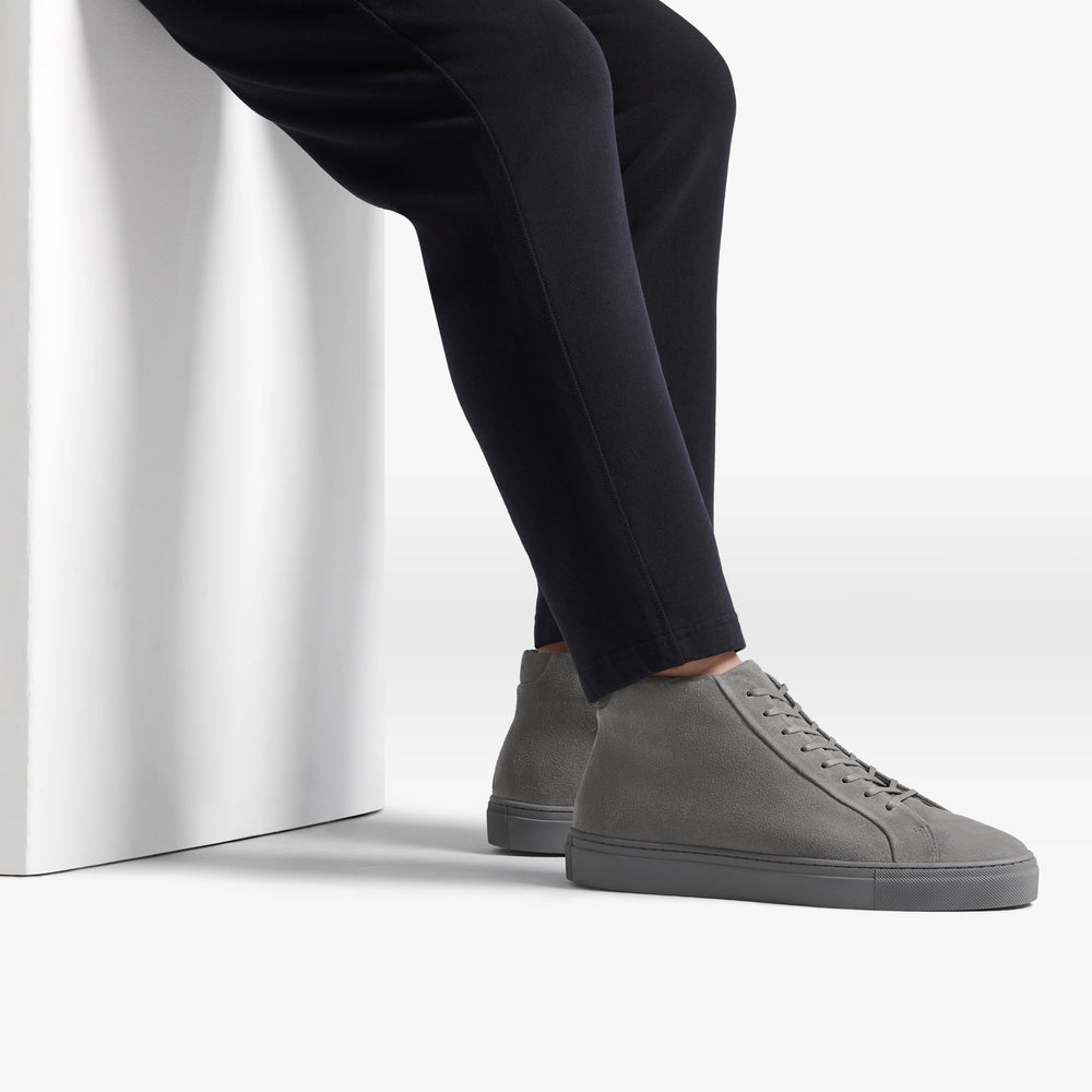 Uniform Standard Men's Series 4 mid top minimalist suede sneaker in Grey handcrafted in Portugal