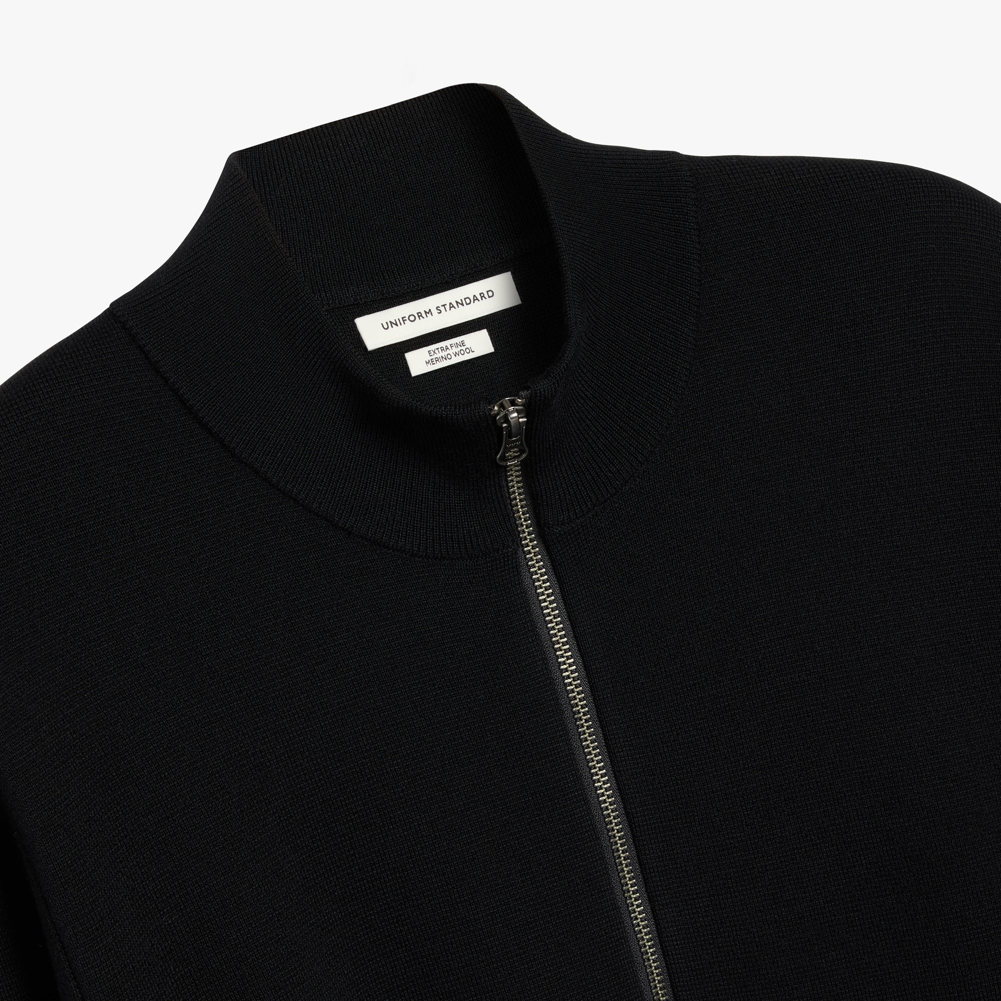 Merino Wool Full Zip Cardigan Black Mens