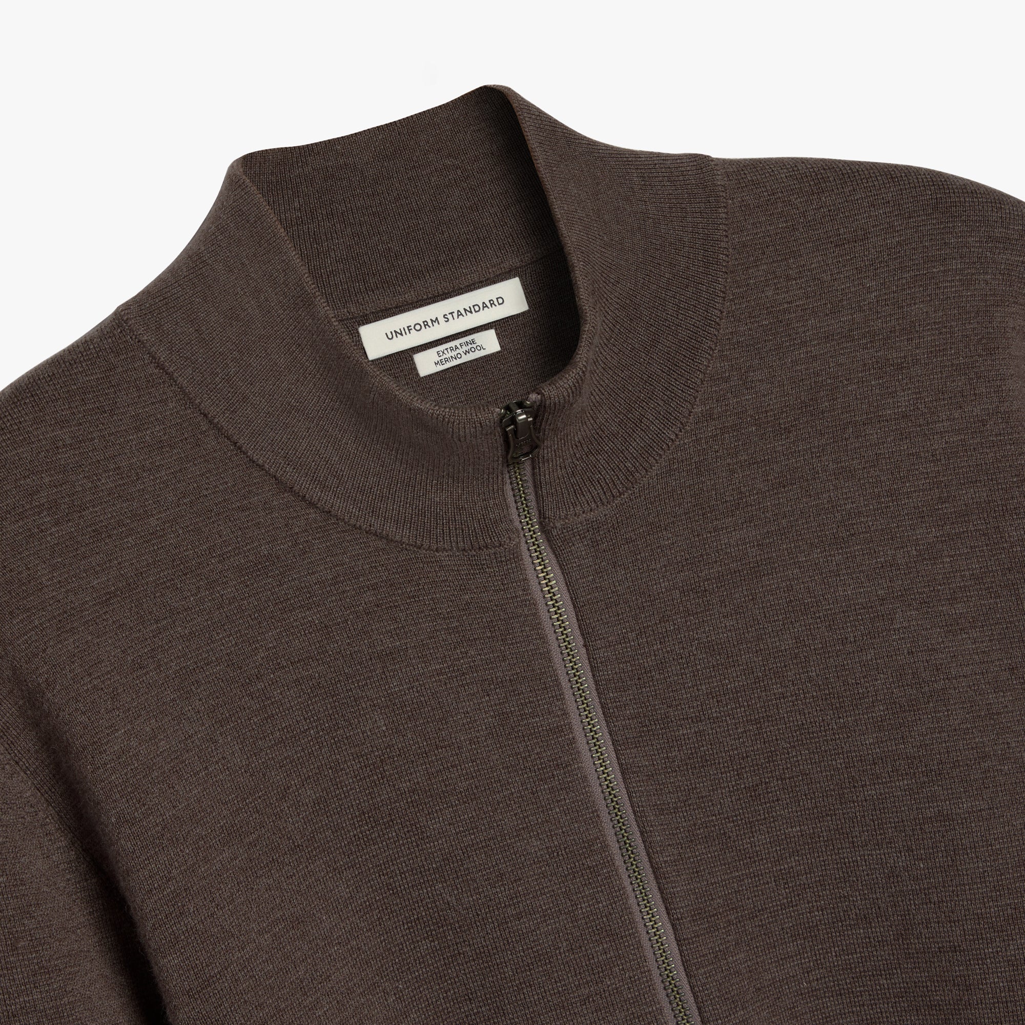 Merino Wool Full Zip Cardigan Mocha Mens