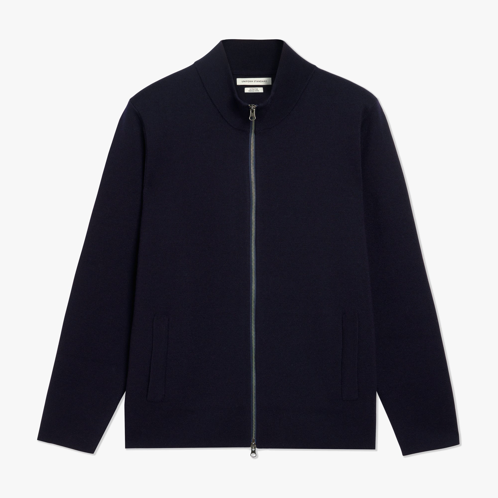 Merino Wool Full Zip Cardigan Navy Mens