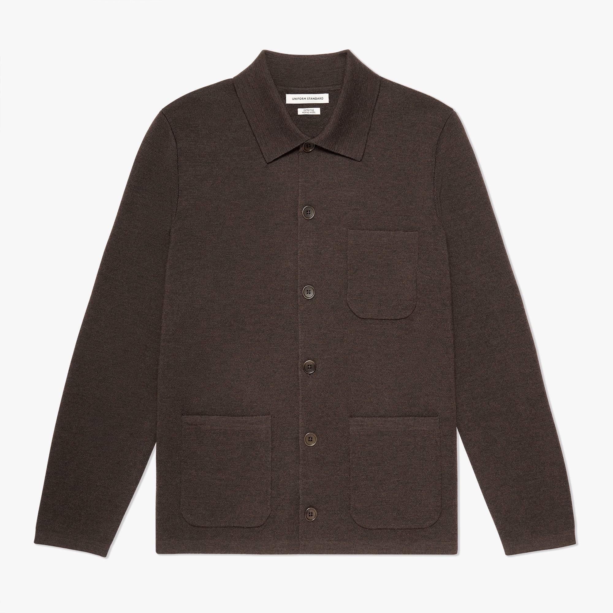 Merino Wool Knit Overshirt Espresso Mens