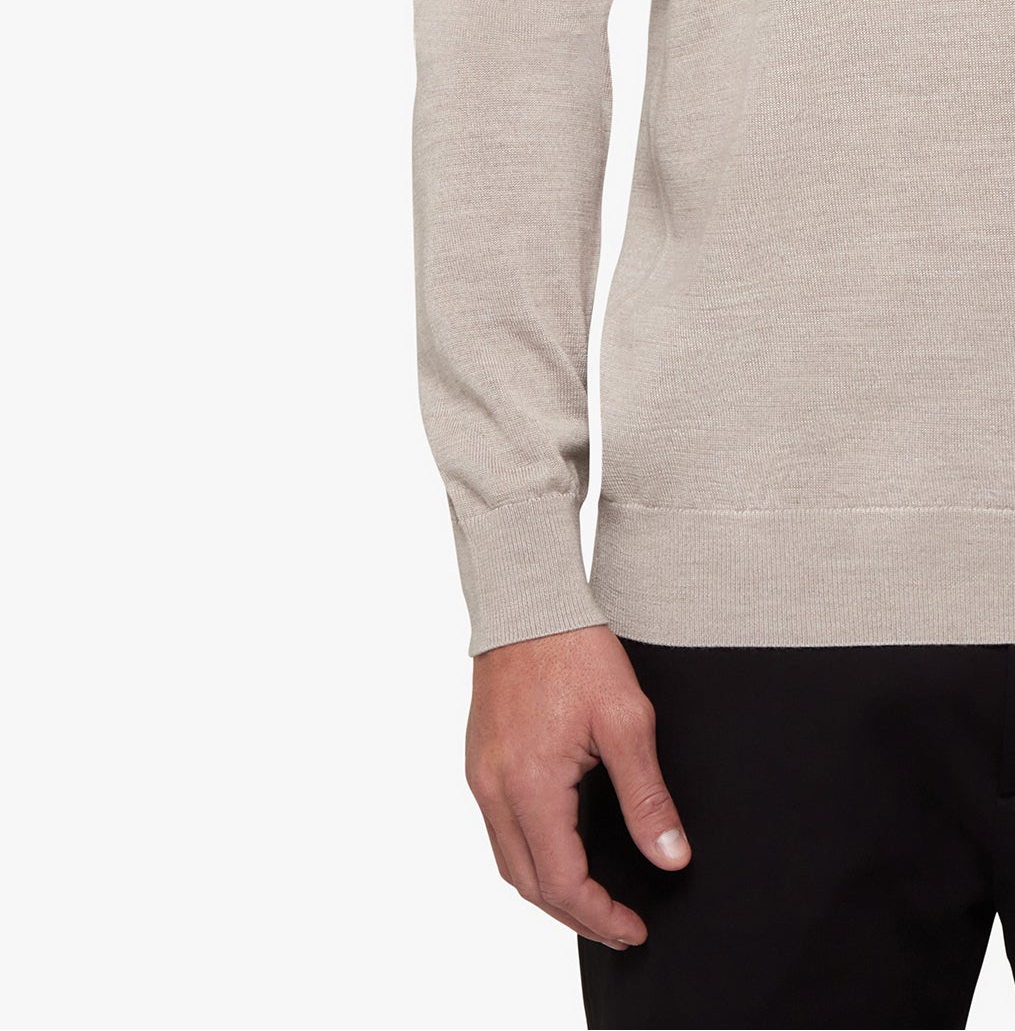 Merino Wool Silk Button Polo Oatmeal Melange Mens