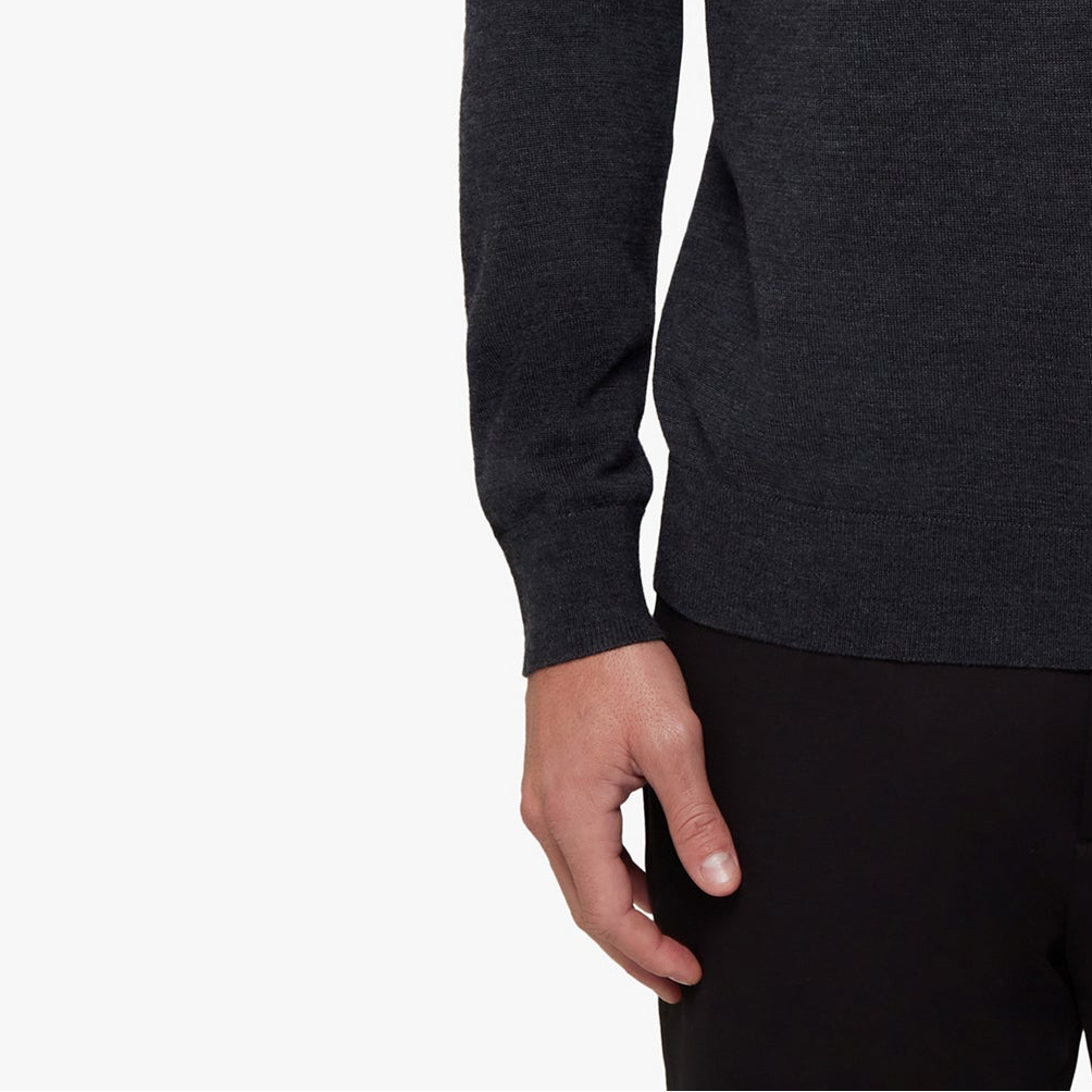 Merino Wool Silk Button Polo Shadow Melange Mens