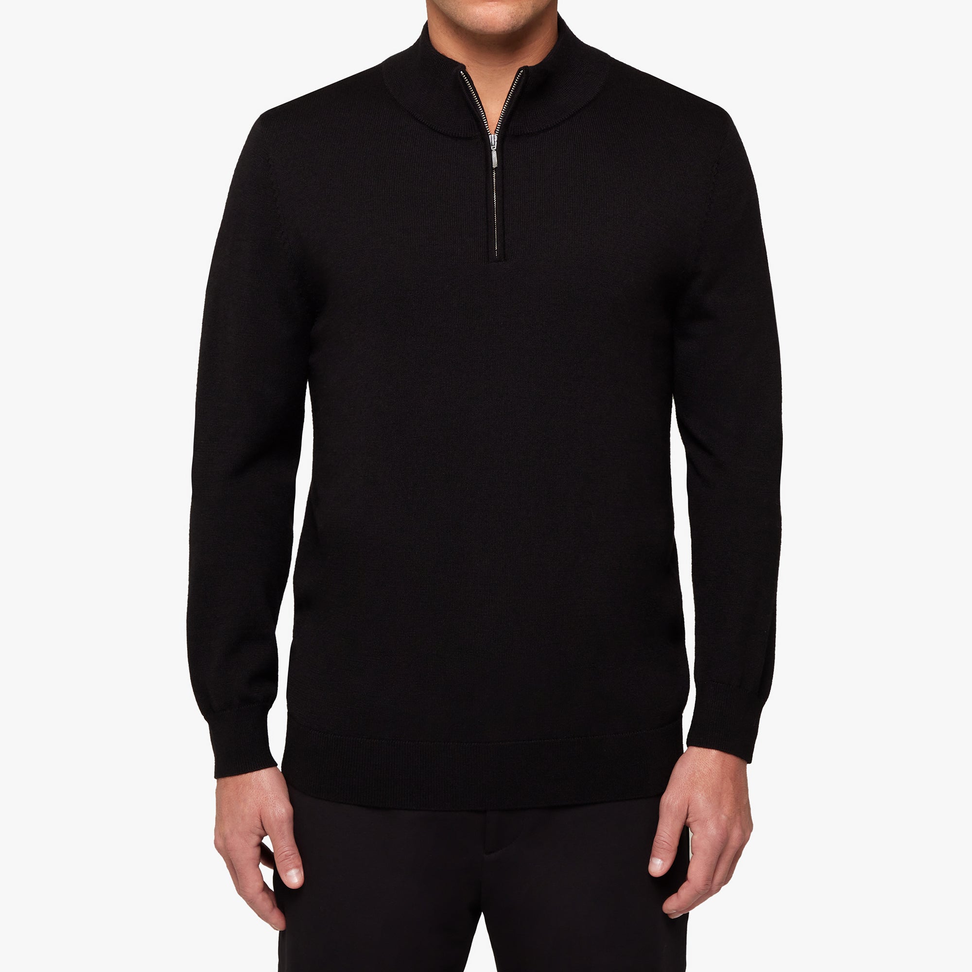 Merino Wool Silk Half Zip Black Mens
