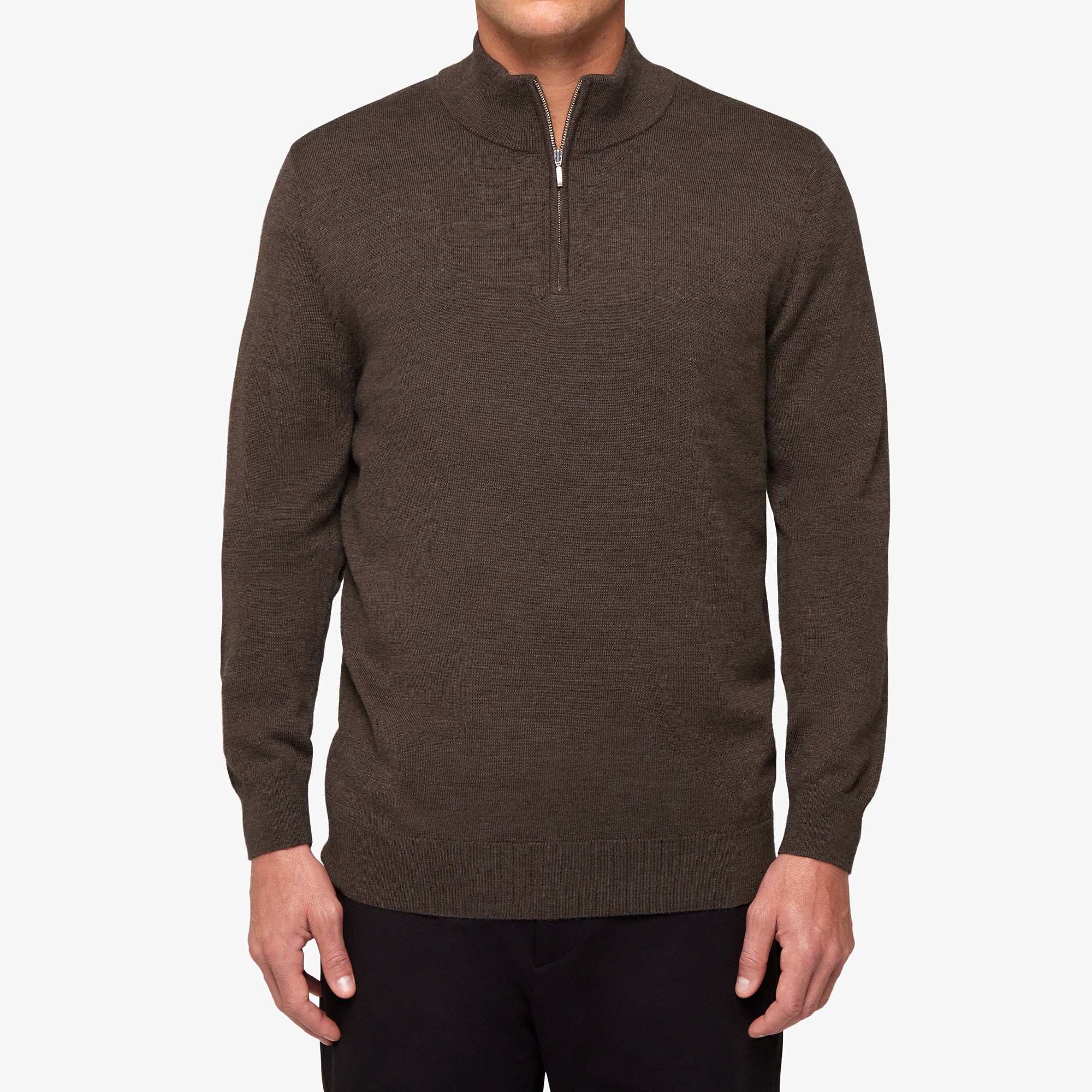 Merino Wool Silk Half Zip Mocha Melange Mens