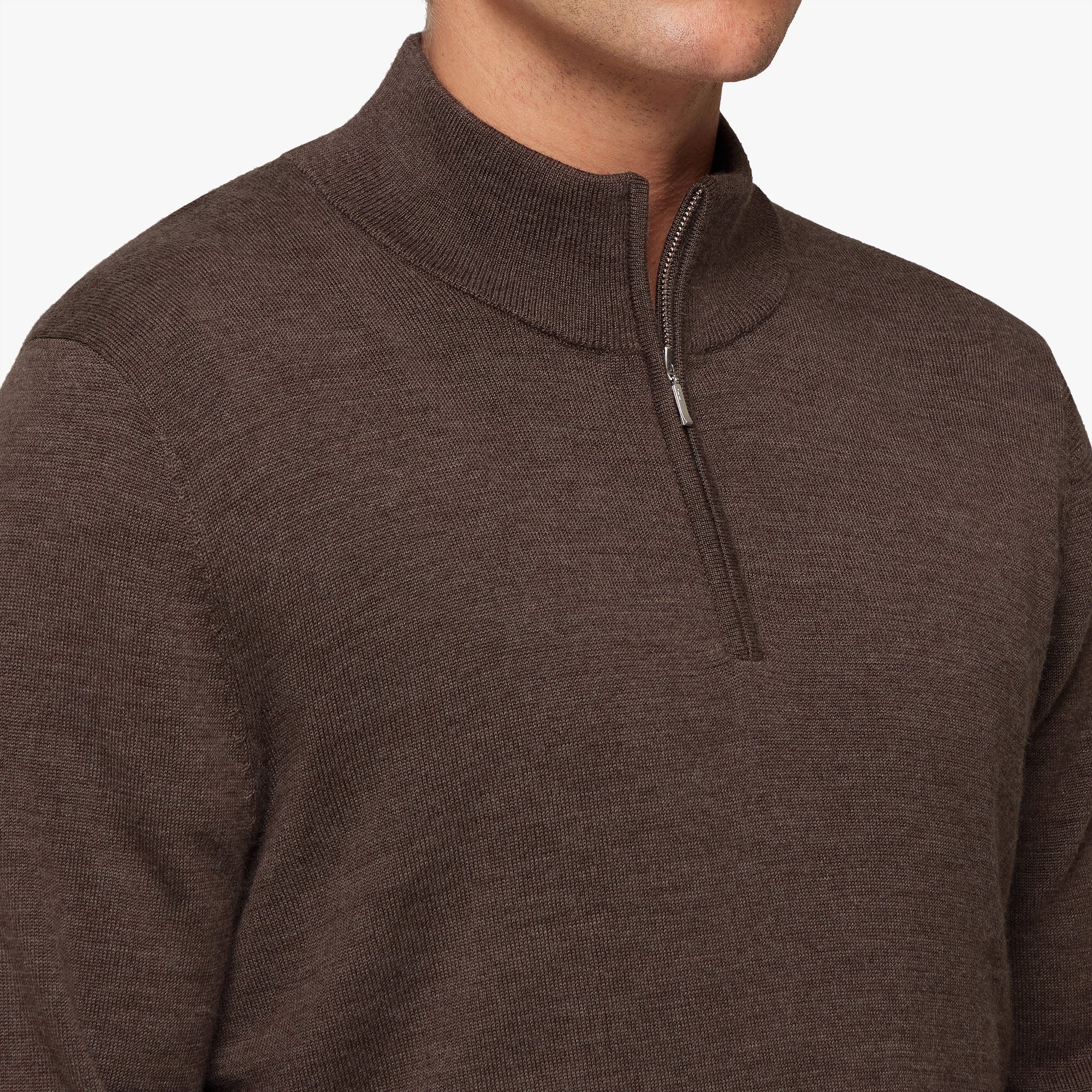 Merino Wool Silk Half Zip Mocha Melange Mens