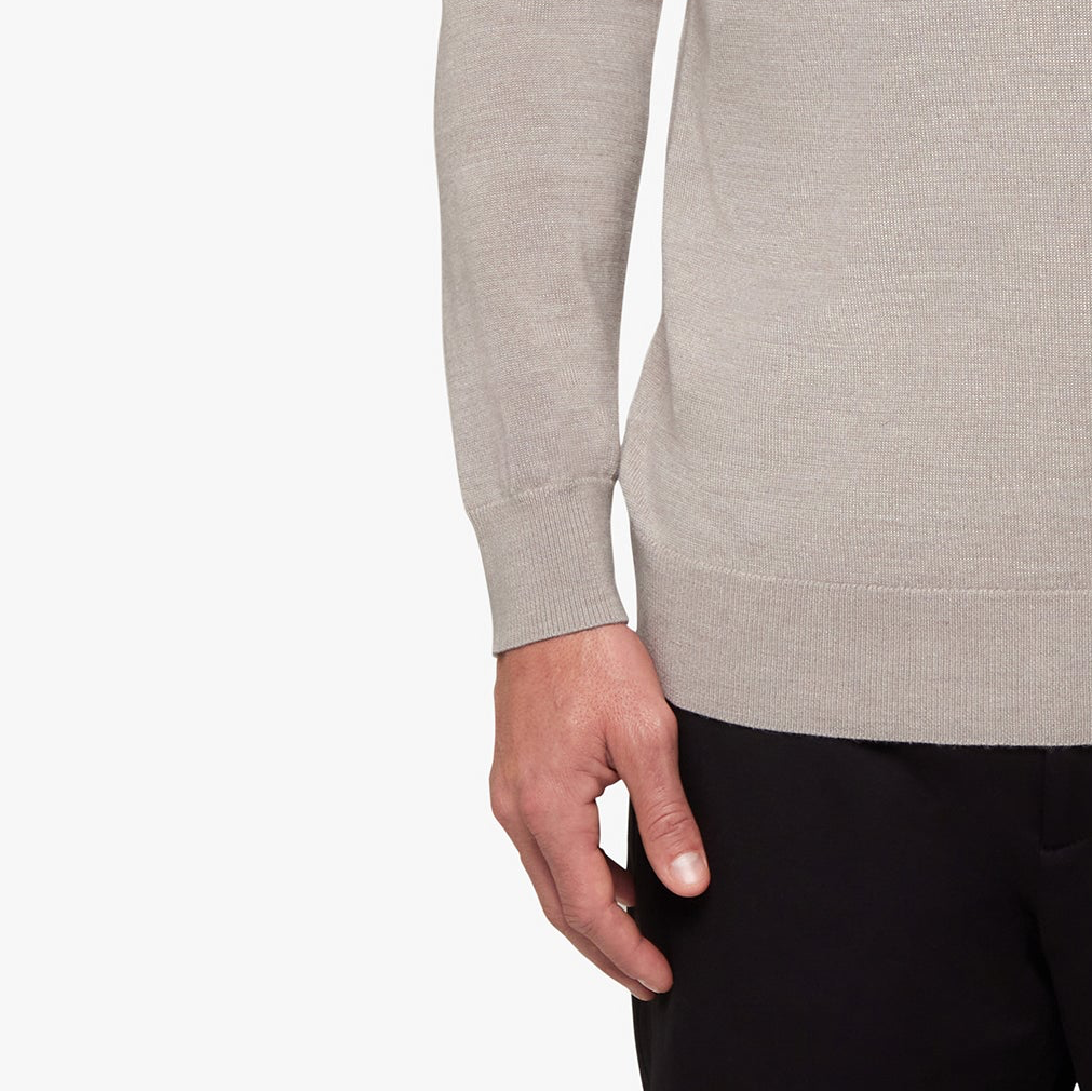 Merino Wool Silk Half Zip Oatmeal Melange Mens