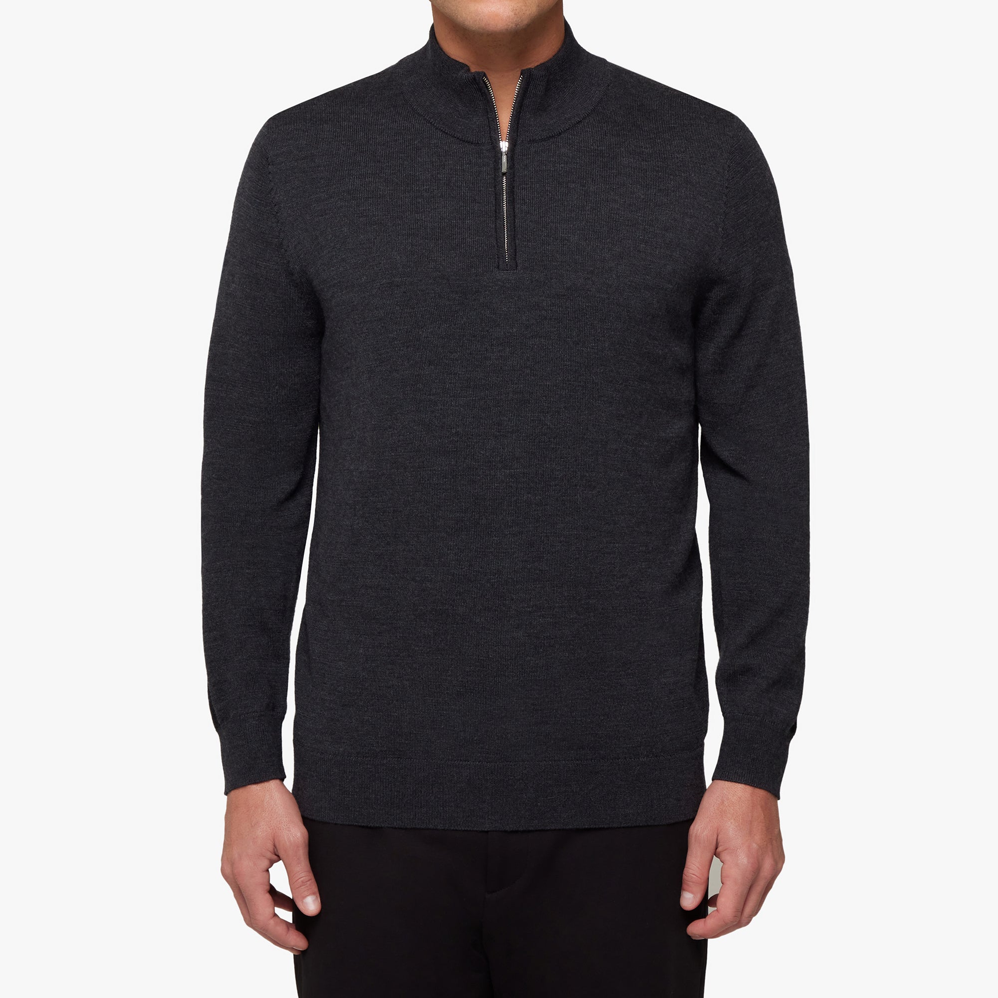 Dark gray long-sleeve pullover with a quarter zip on a white background